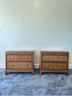 Pair of Drexel Heritage Burlwood & Brass Nightstands