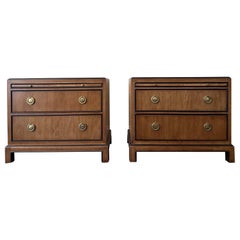 Pair of Drexel Heritage Burlwood & Brass Nightstands