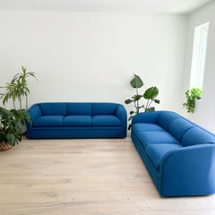 Pair of Drexel Heritage Curved Back Sofas - New Cobalt Blue Upholstery