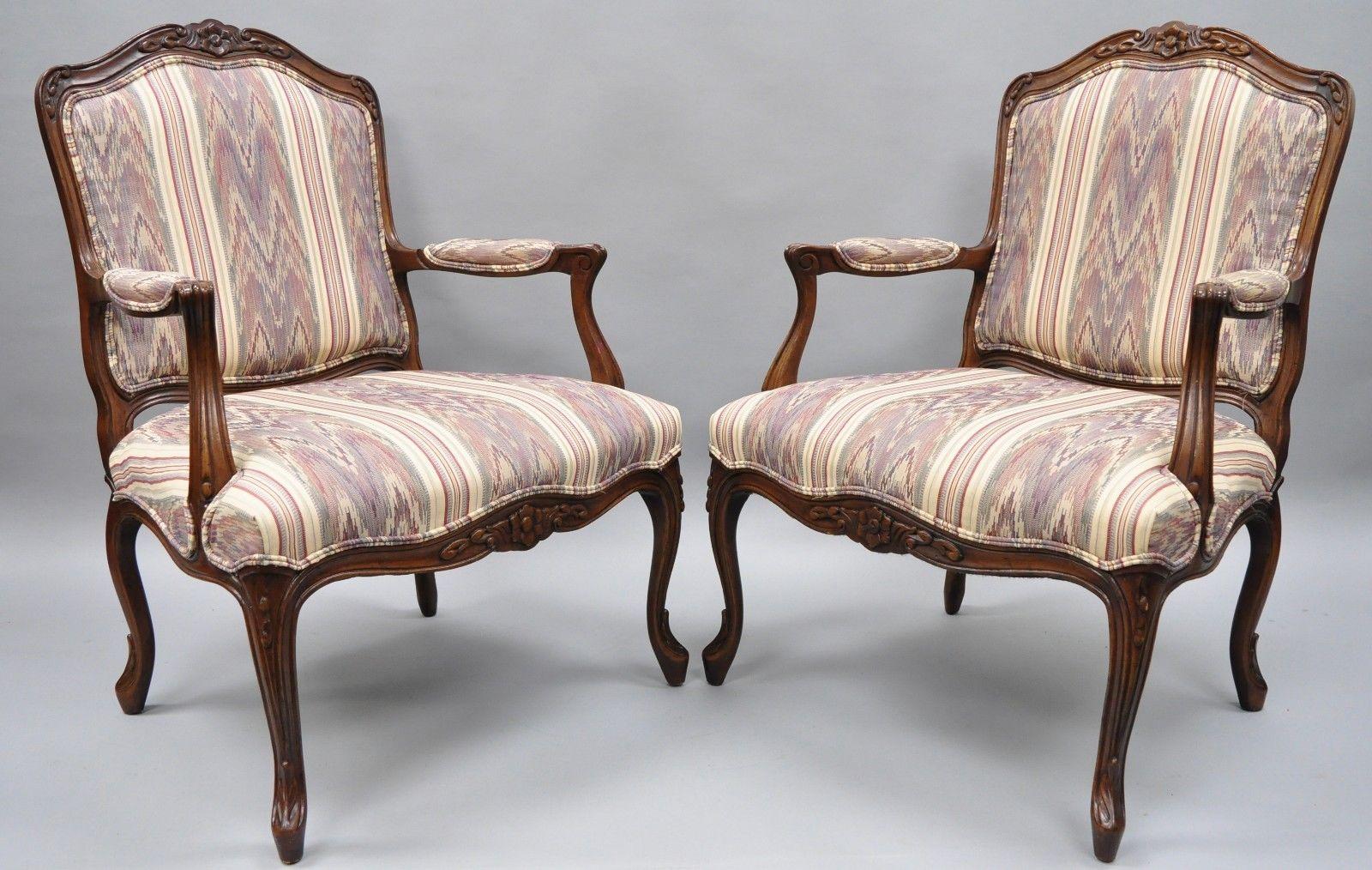 Pair of Drexel Heritage French Provincial Louis XV Style Armchairs 1
