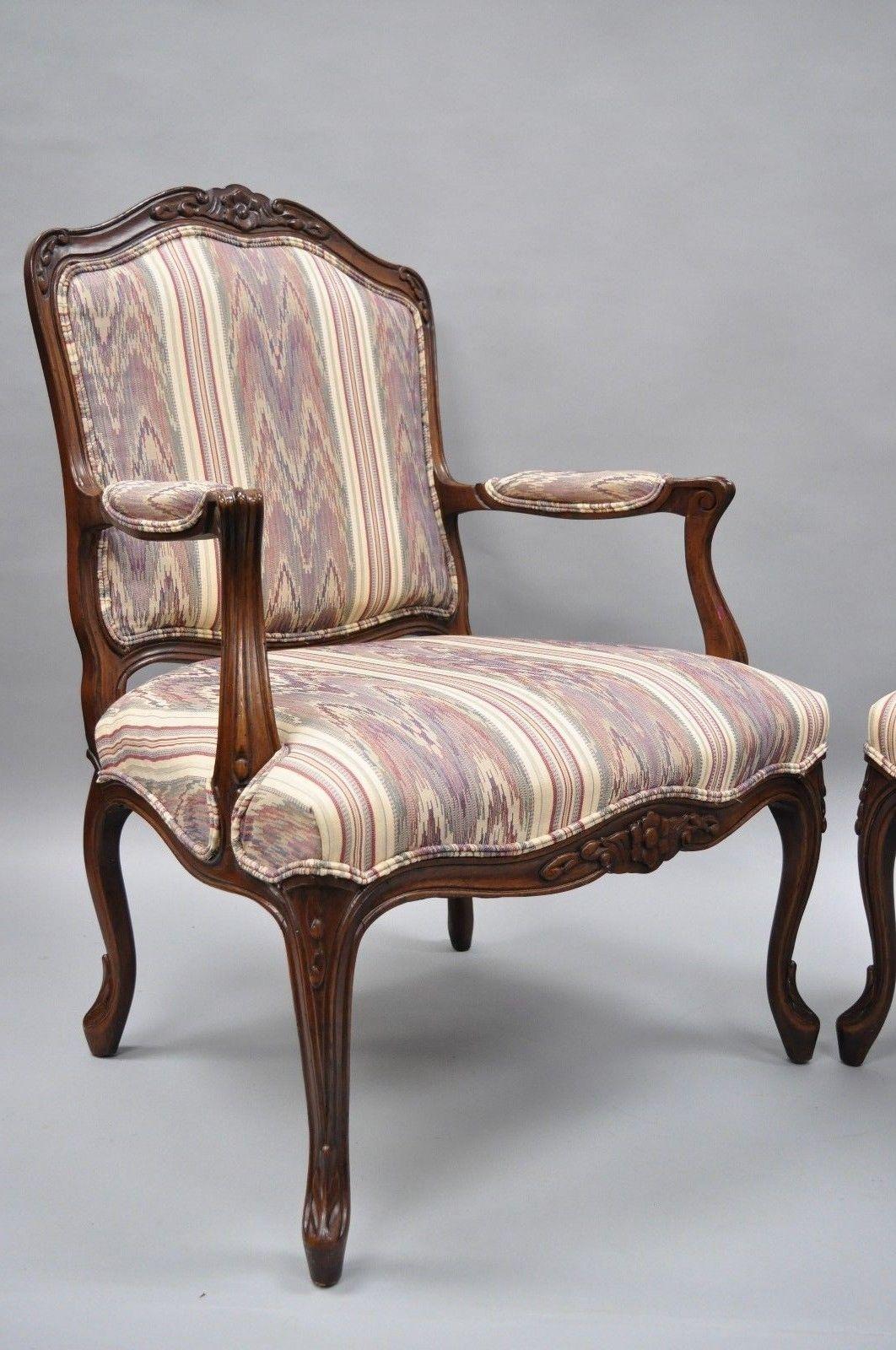 Pair of Drexel Heritage French Provincial Louis XV Style Armchairs 3