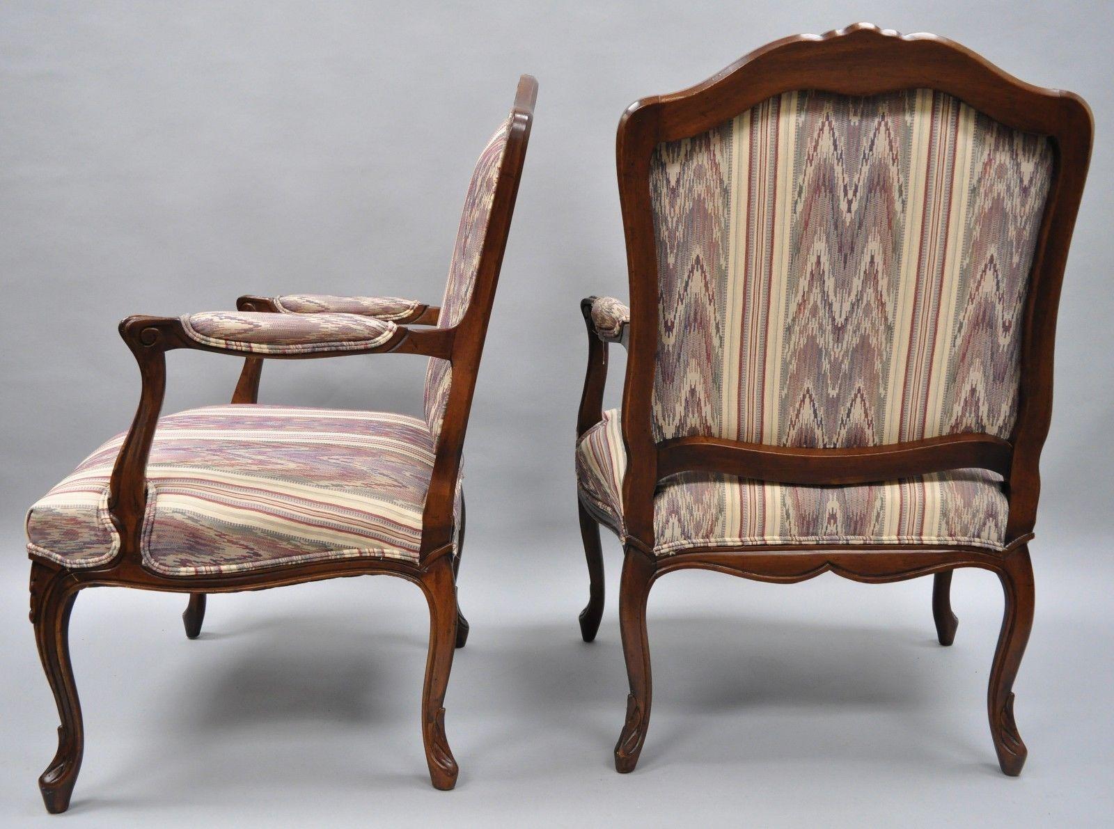 Late 20th Century Pair of Drexel Heritage French Provincial Louis XV Style Armchairs