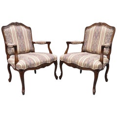 Pair of Drexel Heritage French Provincial Louis XV Style Armchairs