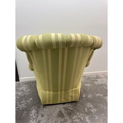 Pair of Drexel Heritage Green & Cream Striped Skirted Lounge Chairs