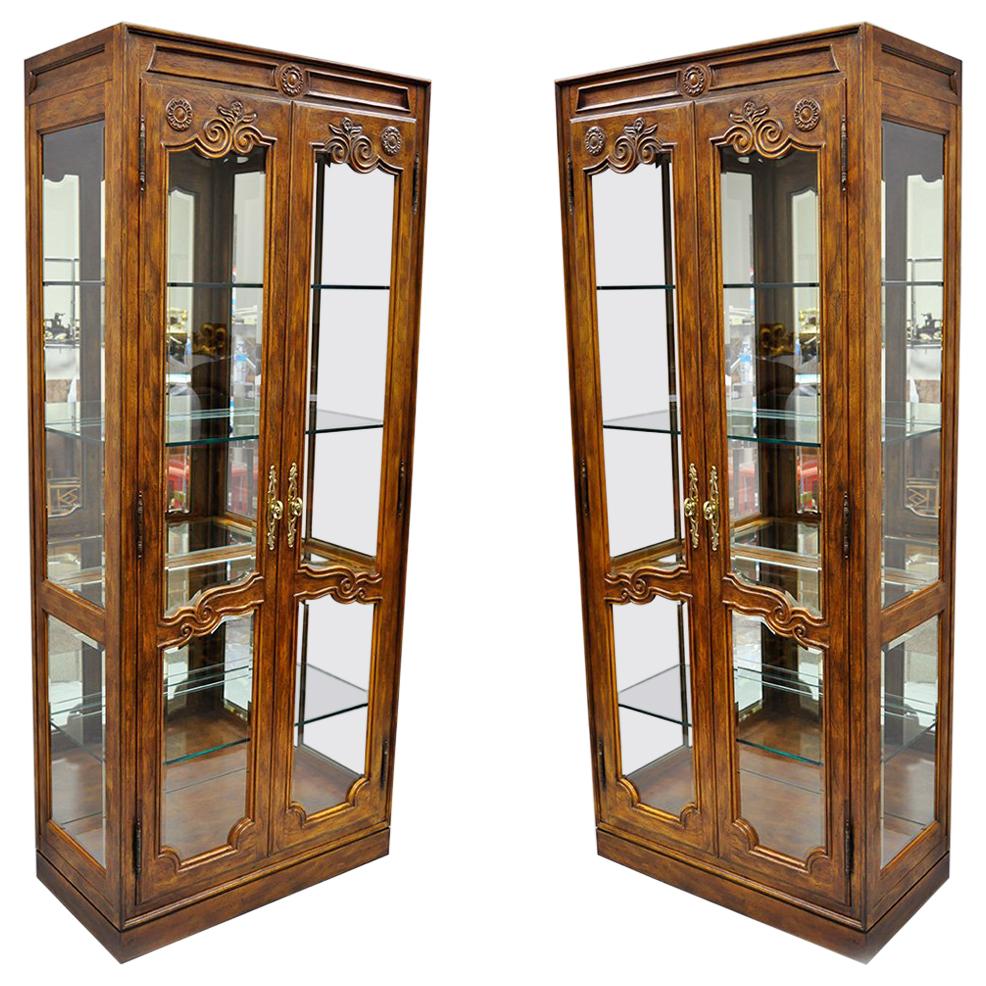 Pair of Drexel Heritage Old Continent Lighted Curio China Cabinet Display Case
