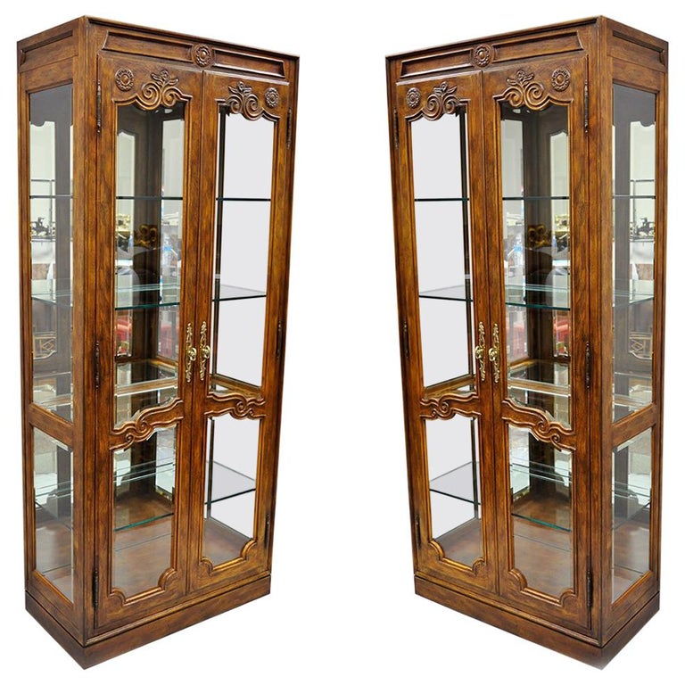 Pair Of Drexel Heritage Old Continent Lighted Curio China Cabinet