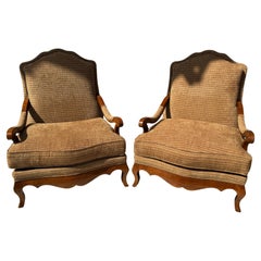 Pair of Drexel Heritage Oversized Fully Upholstered Bergeres w/ Ottoman