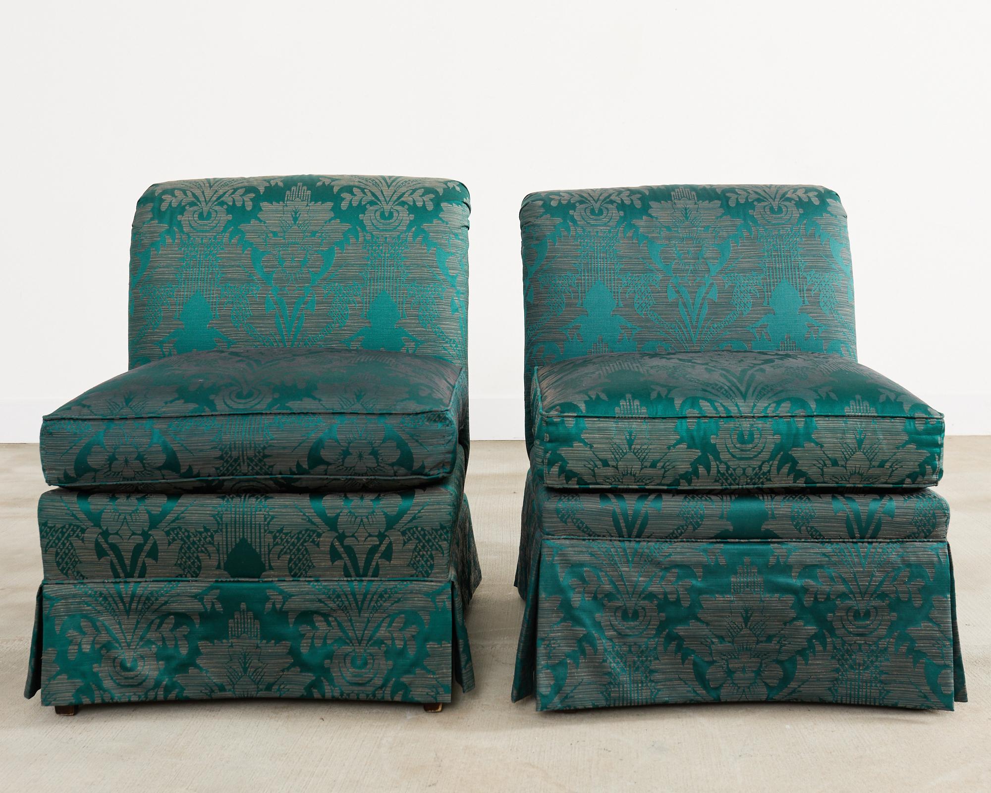 Hollywood Regency Paire de fauteuils Drexel Heritage en tissu de style Fortuny en vente
