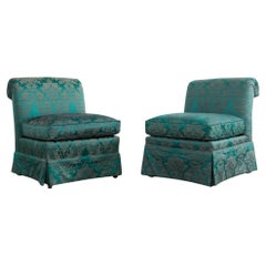 Vintage Pair of Drexel Heritage Slipper Chairs Fortuny Style Fabric
