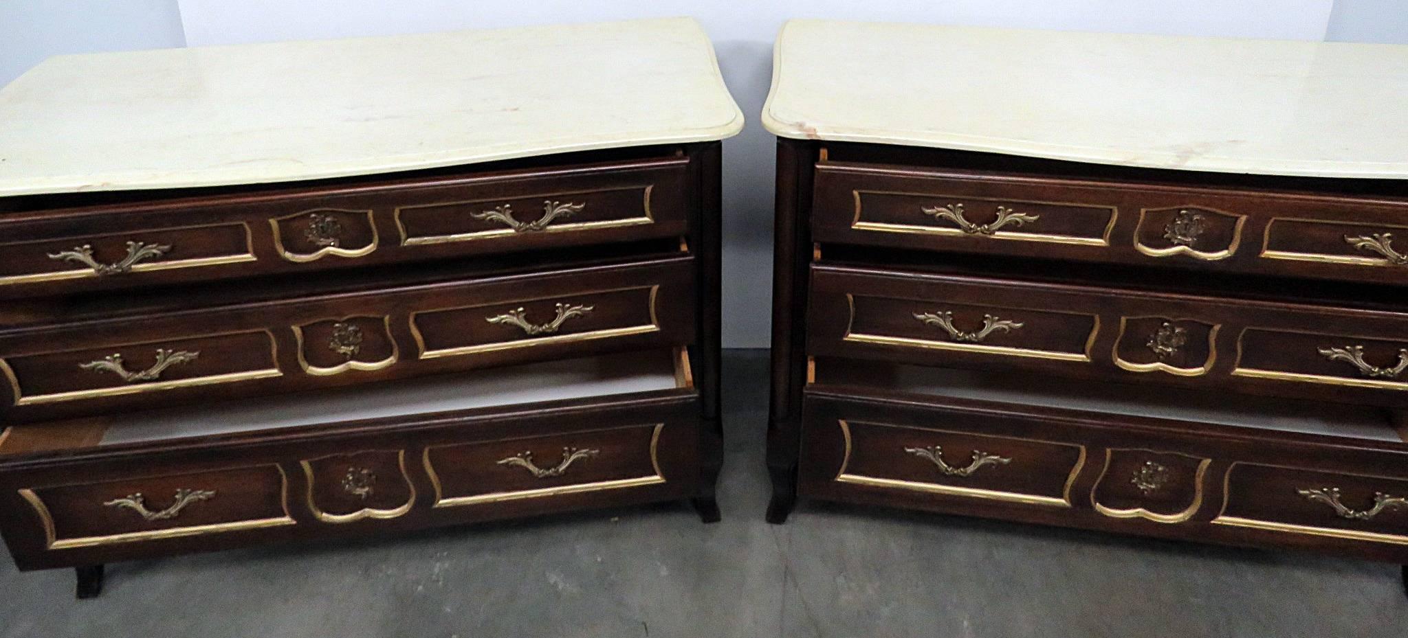 Pair of Drexel Marble-Top Commodes 2