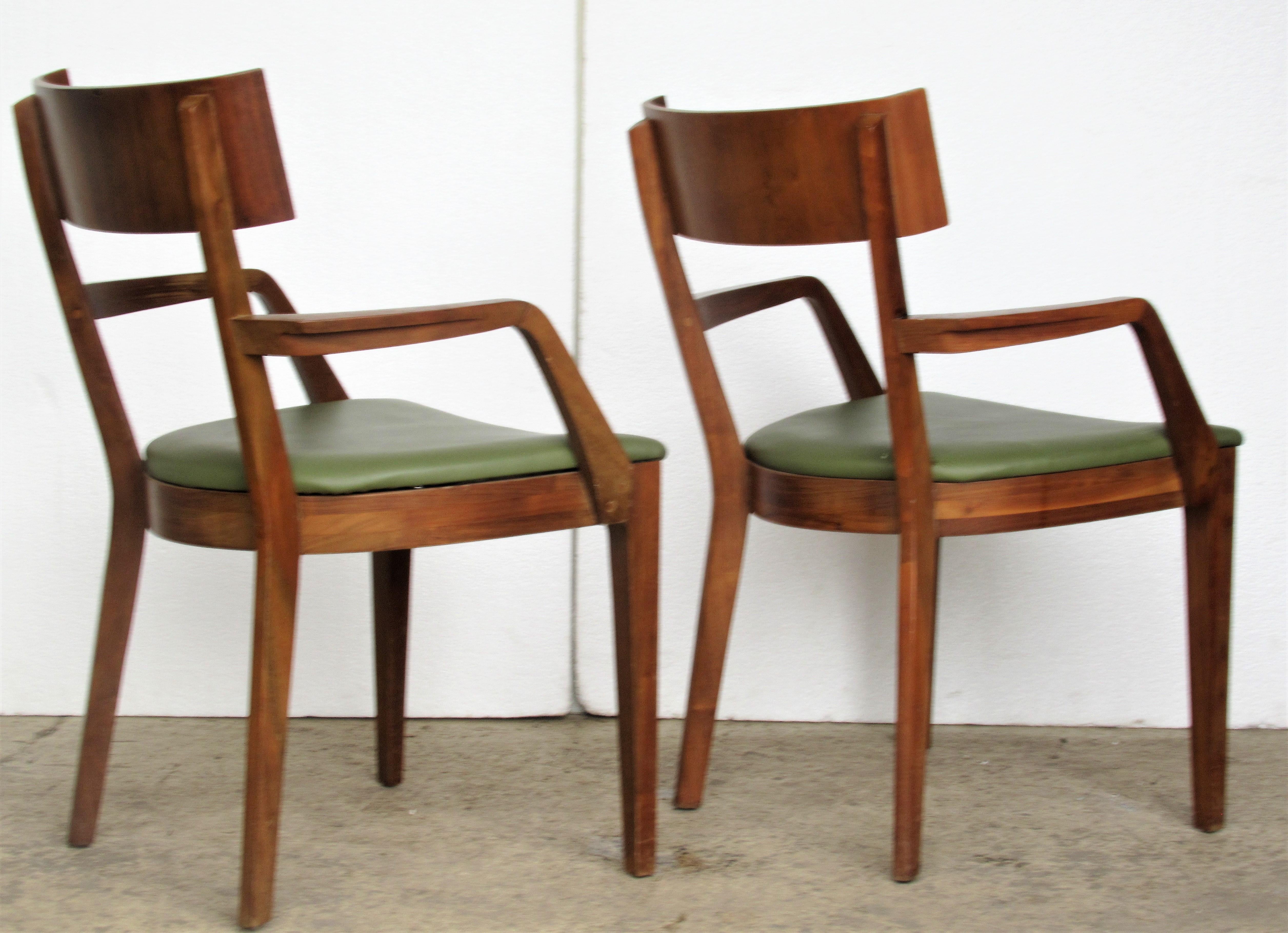 Pair of Drexel Modern Line Pegged Walnut Armchairs 7