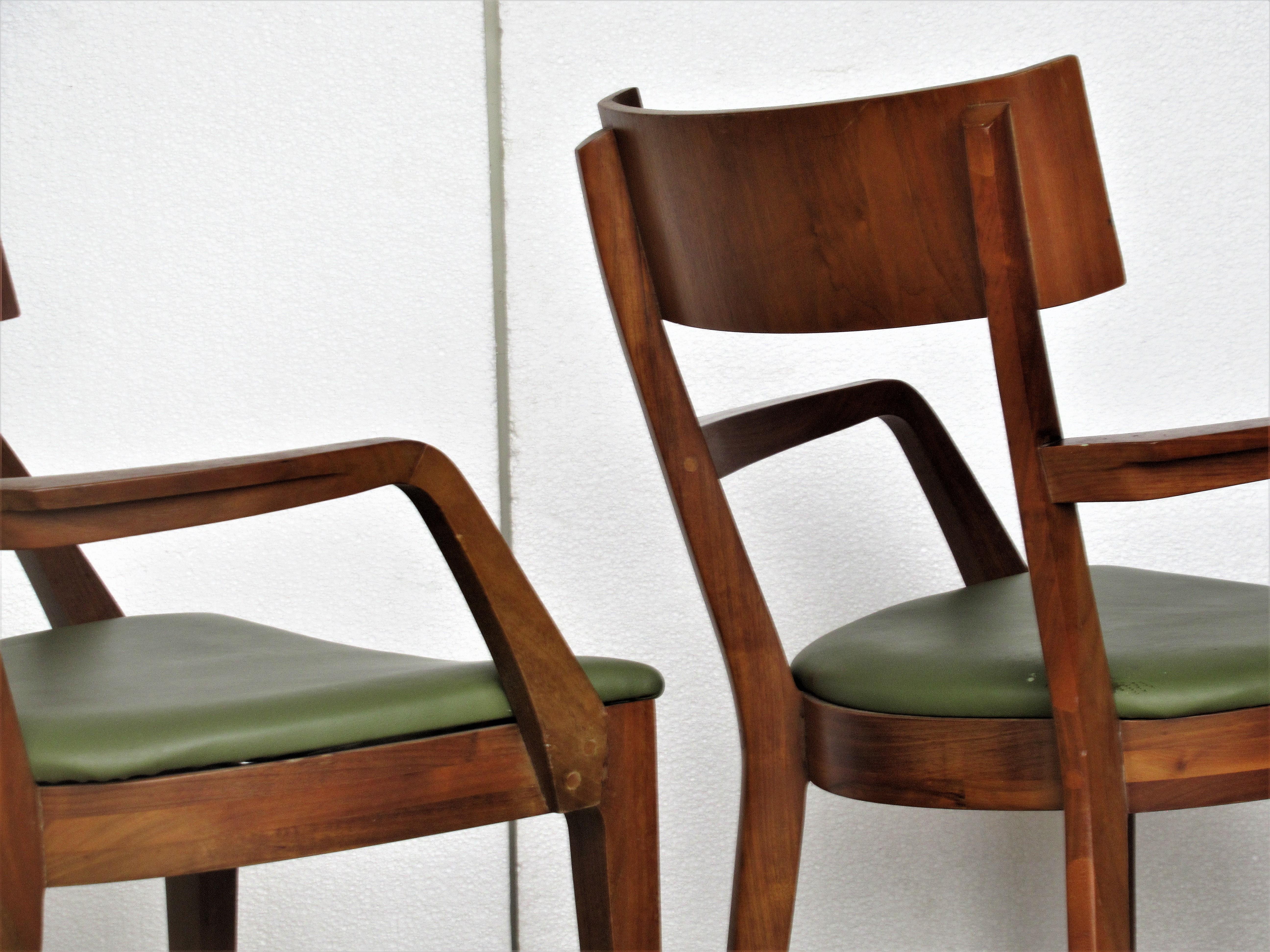 Pair of Drexel Modern Line Pegged Walnut Armchairs 8