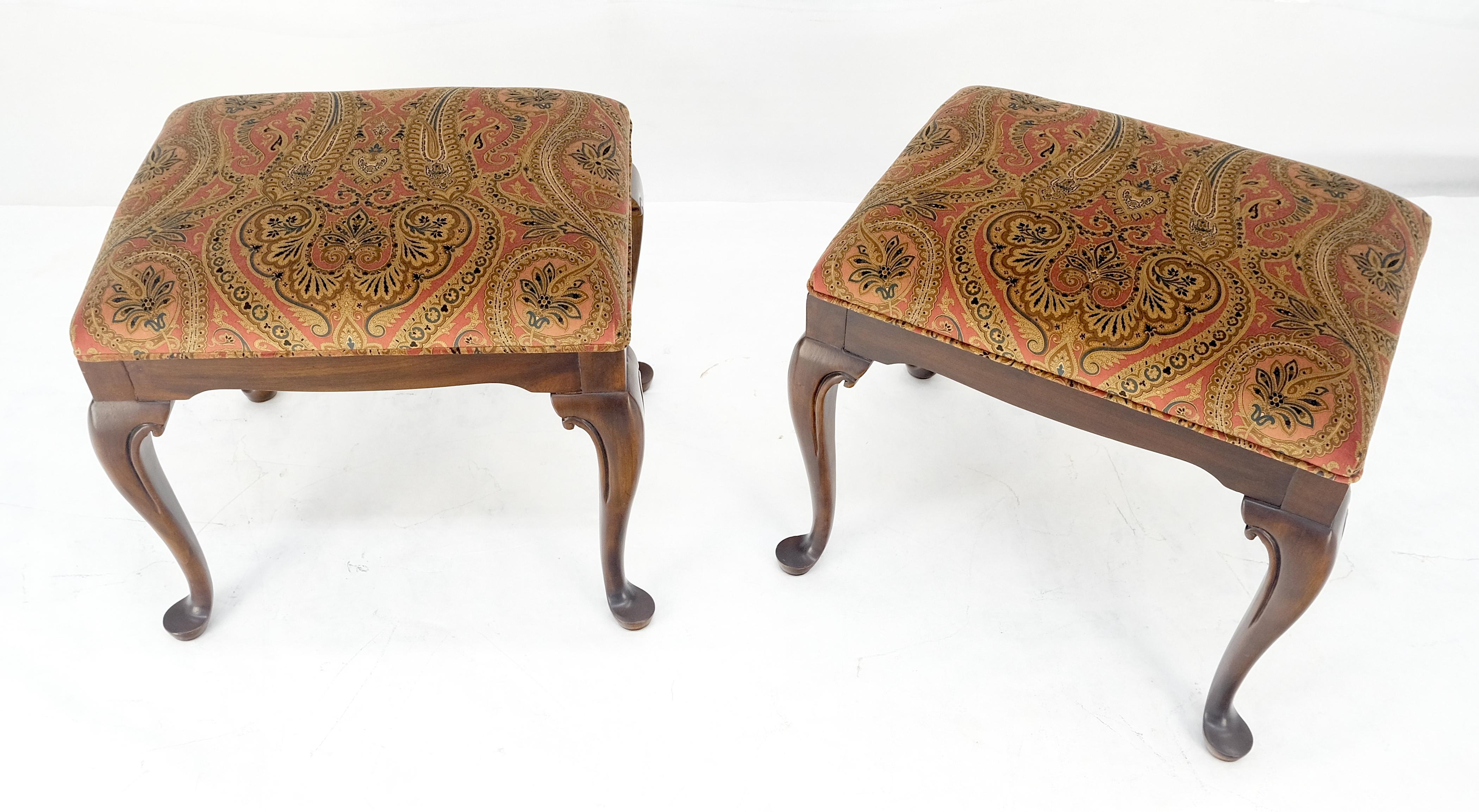 Carved Pair of Drexel Queen Ann Decorative Walnut Benches c1970s MINT For Sale