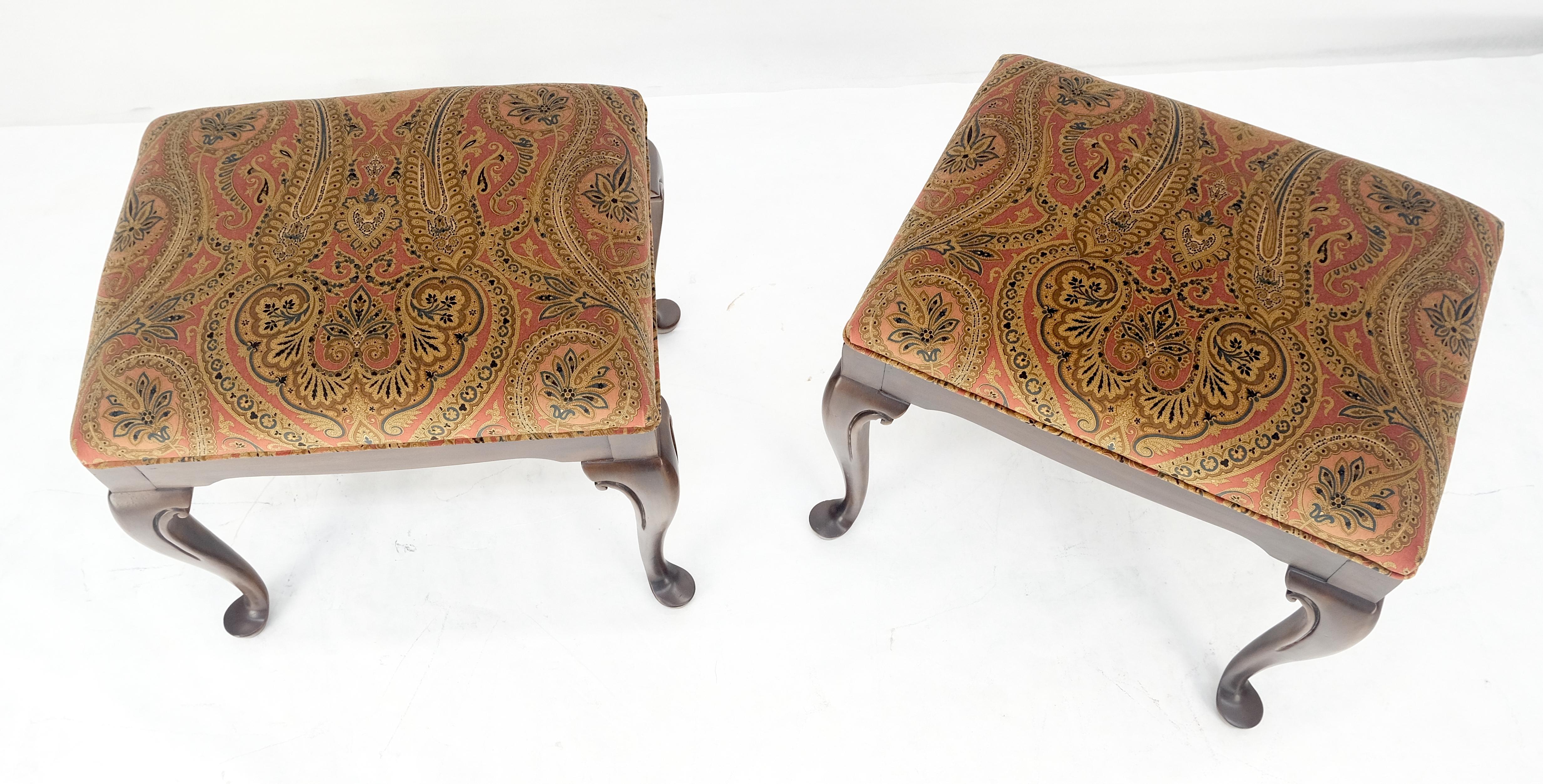 20th Century Pair of Drexel Queen Ann Decorative Walnut Benches c1970s MINT For Sale