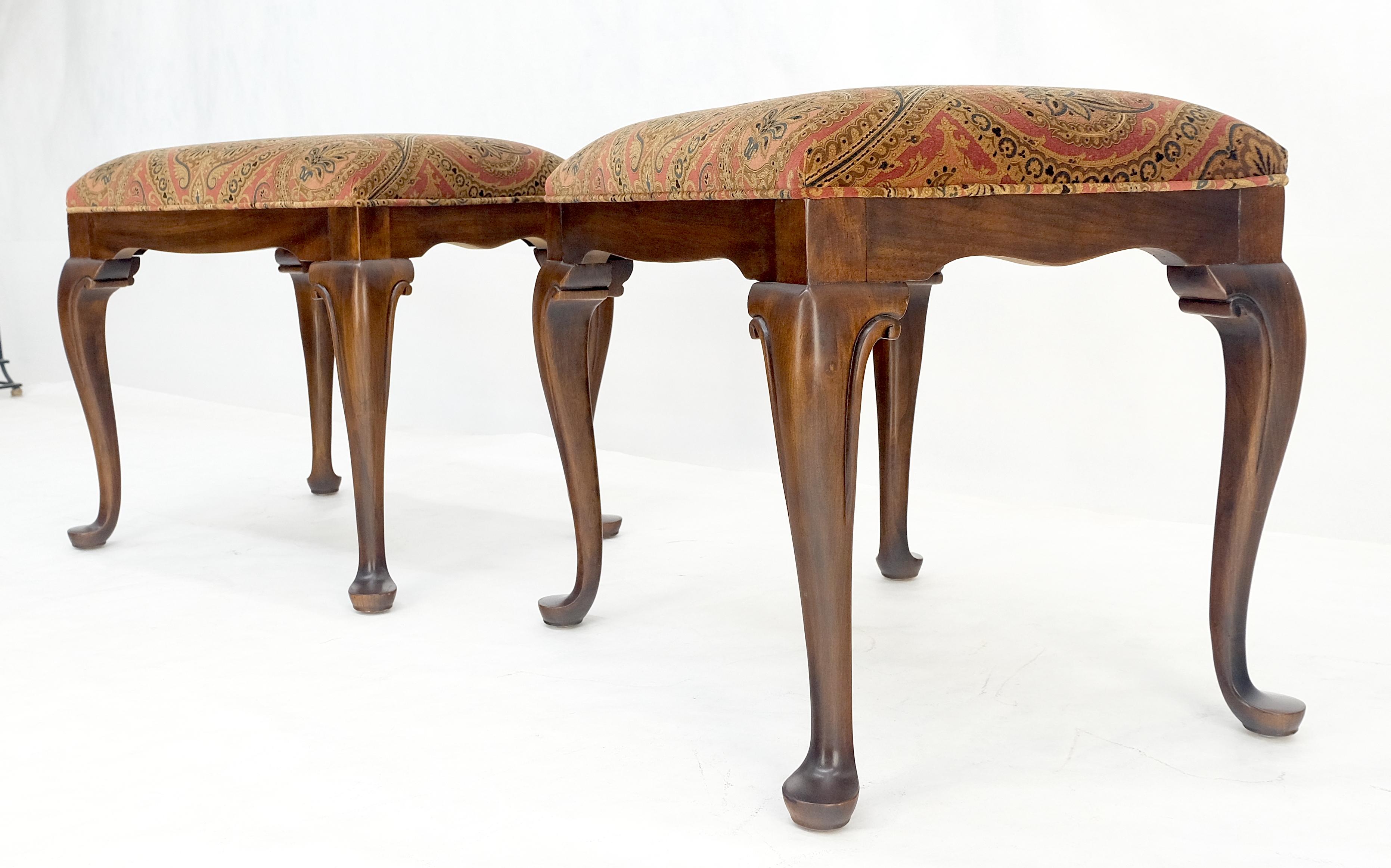 Pair of Drexel Queen Ann Decorative Walnut Benches c1970s MINT For Sale 1