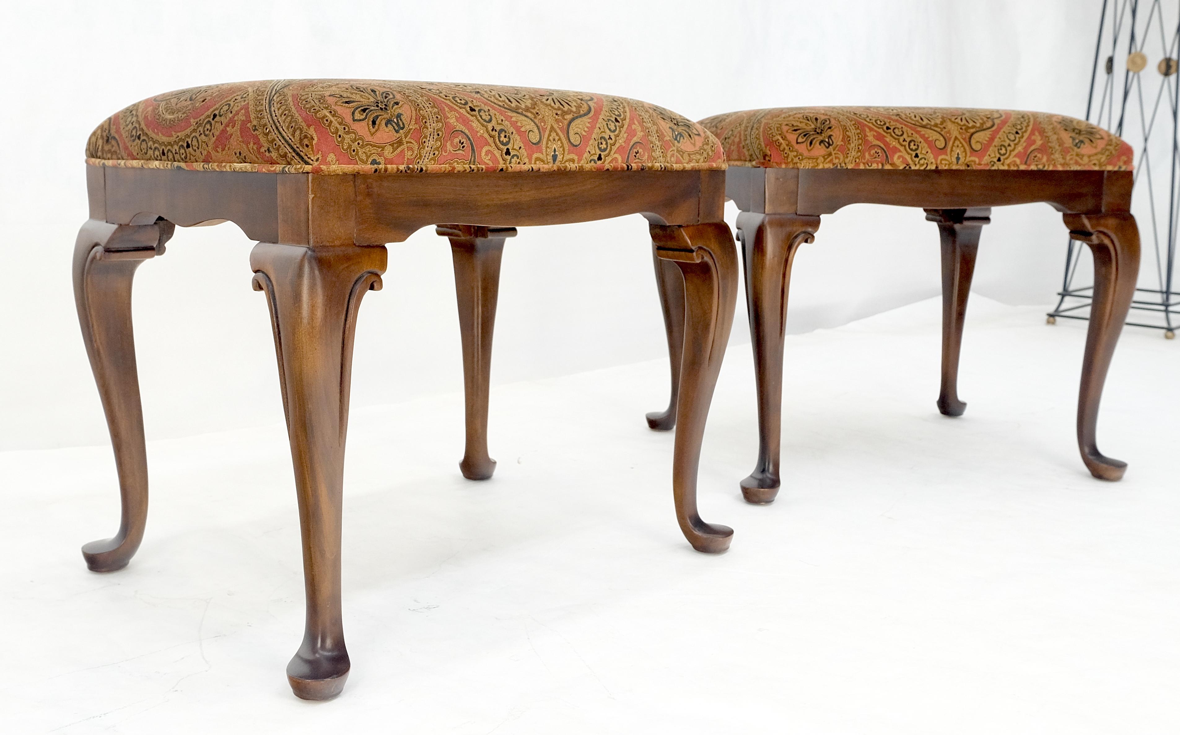 Pair of Drexel Queen Ann Decorative Walnut Benches c1970s MINT For Sale 3