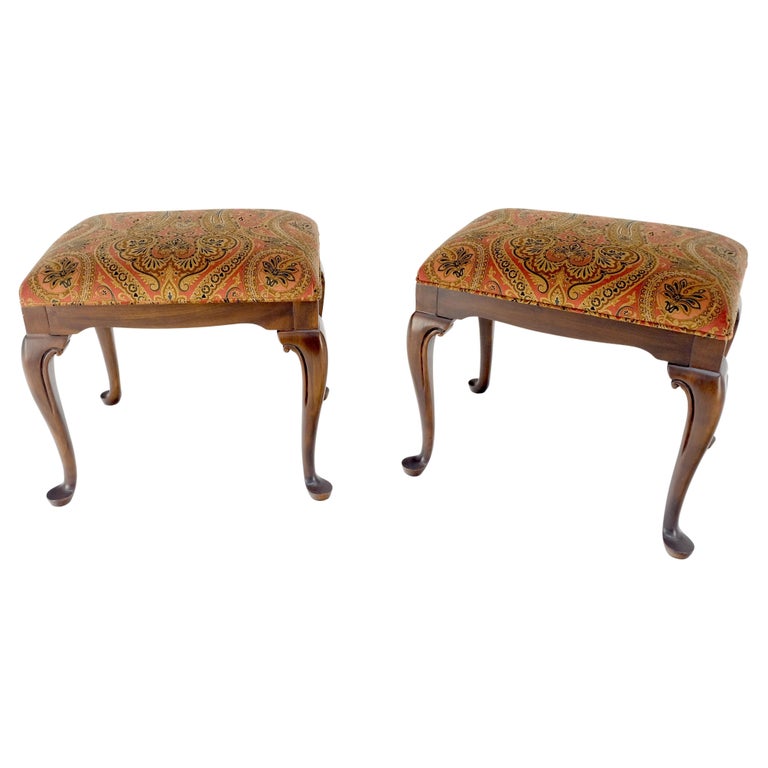 Pair of Drexel Queen Ann Decorative Walnut Benches c1970s MINT For