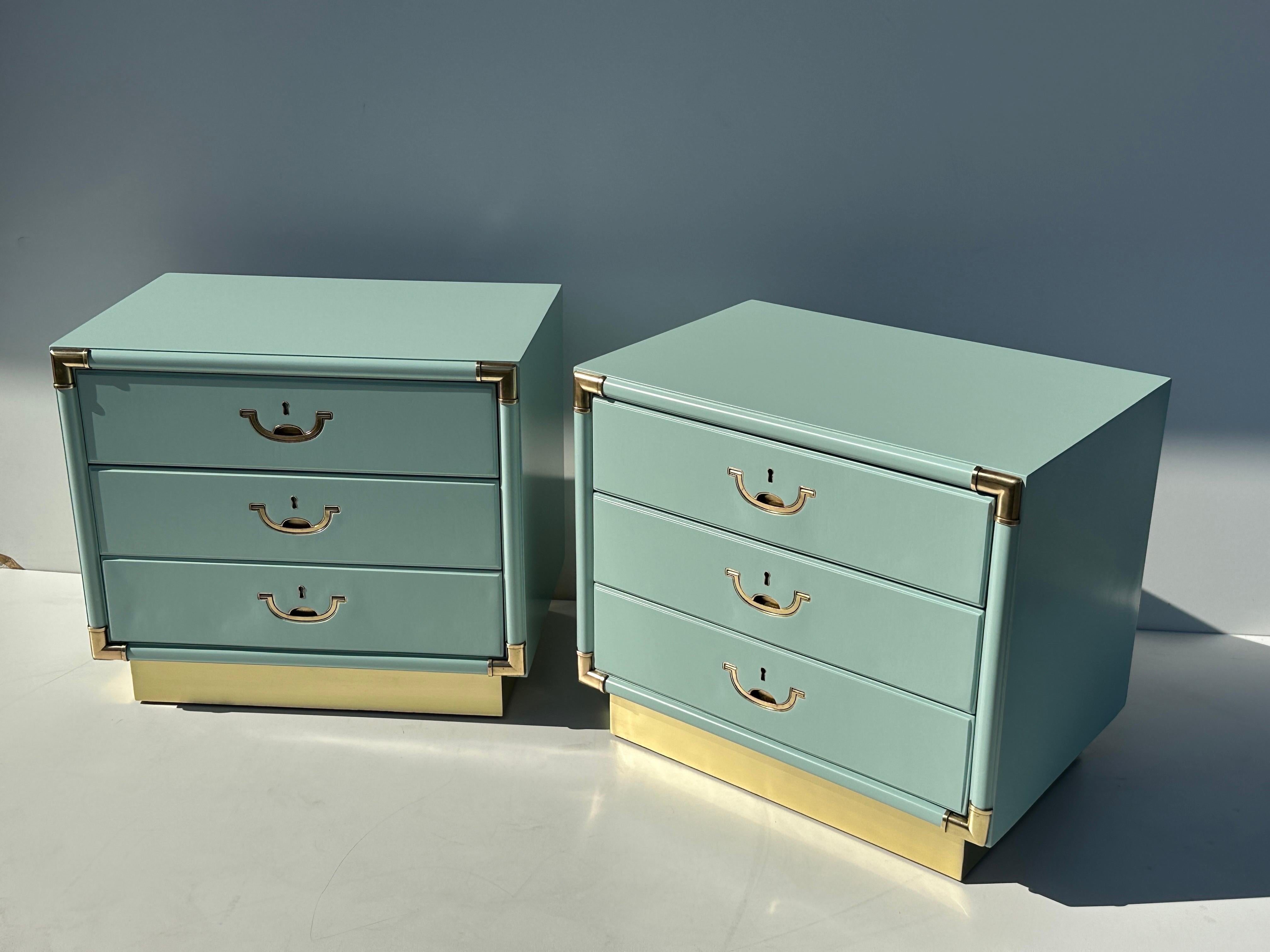 Lacquered Pair of Drexel Turquoise Nightstands  For Sale