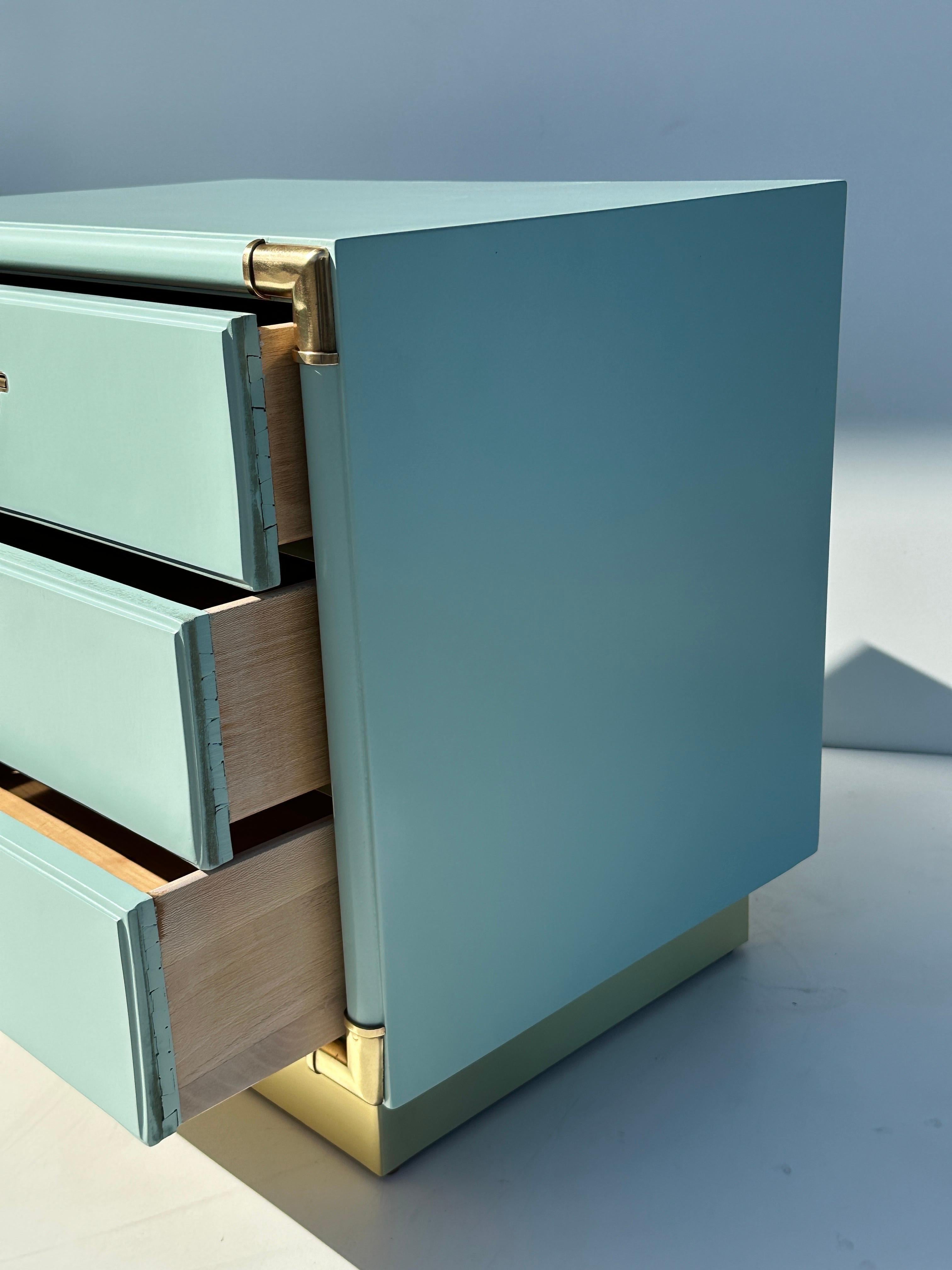 Wood Pair of Drexel Turquoise Nightstands For Sale