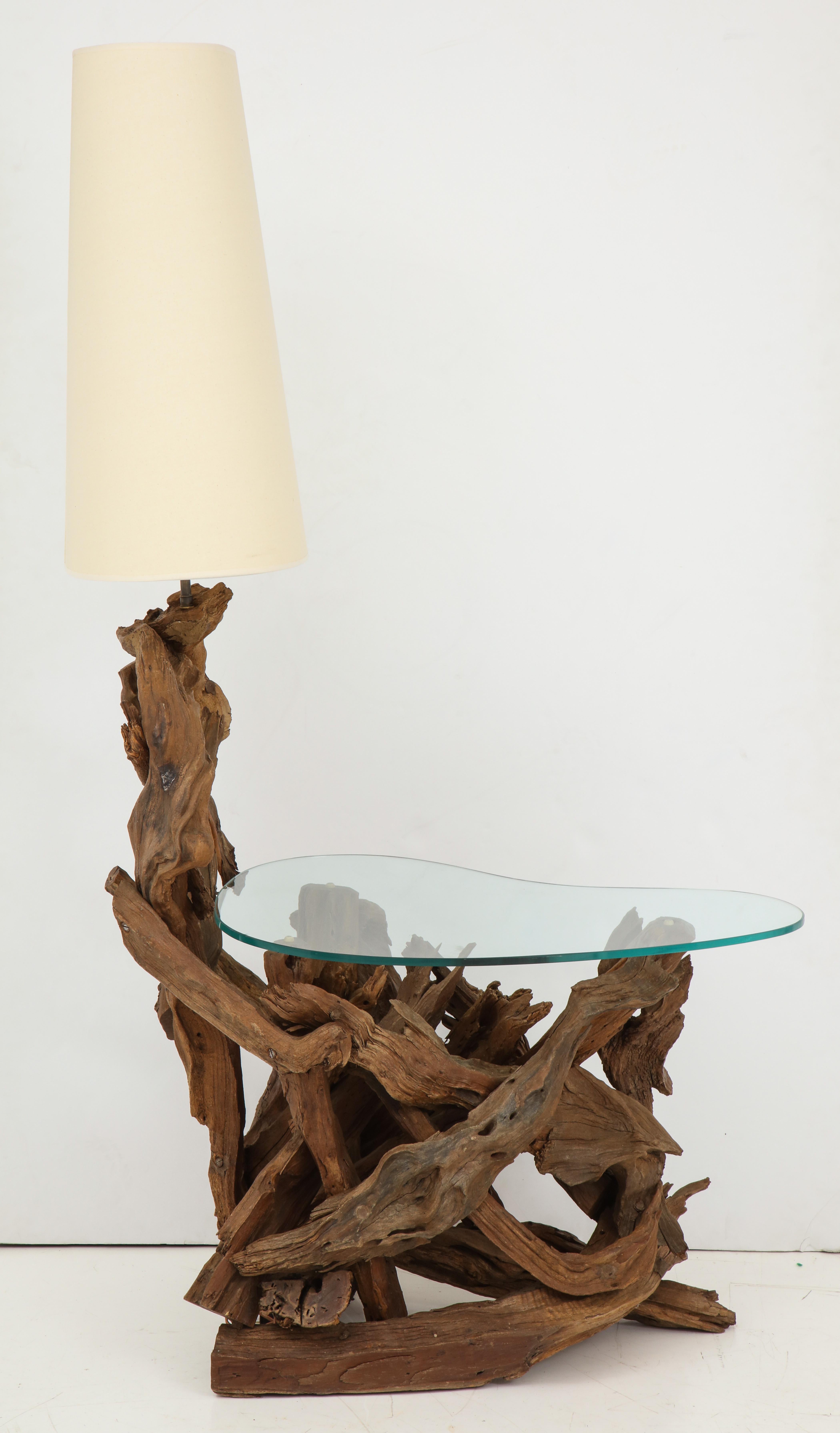 Organic Modern Pair of Driftwood Lamp Tables For Sale