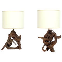 Vintage Pair of Driftwood Lamps