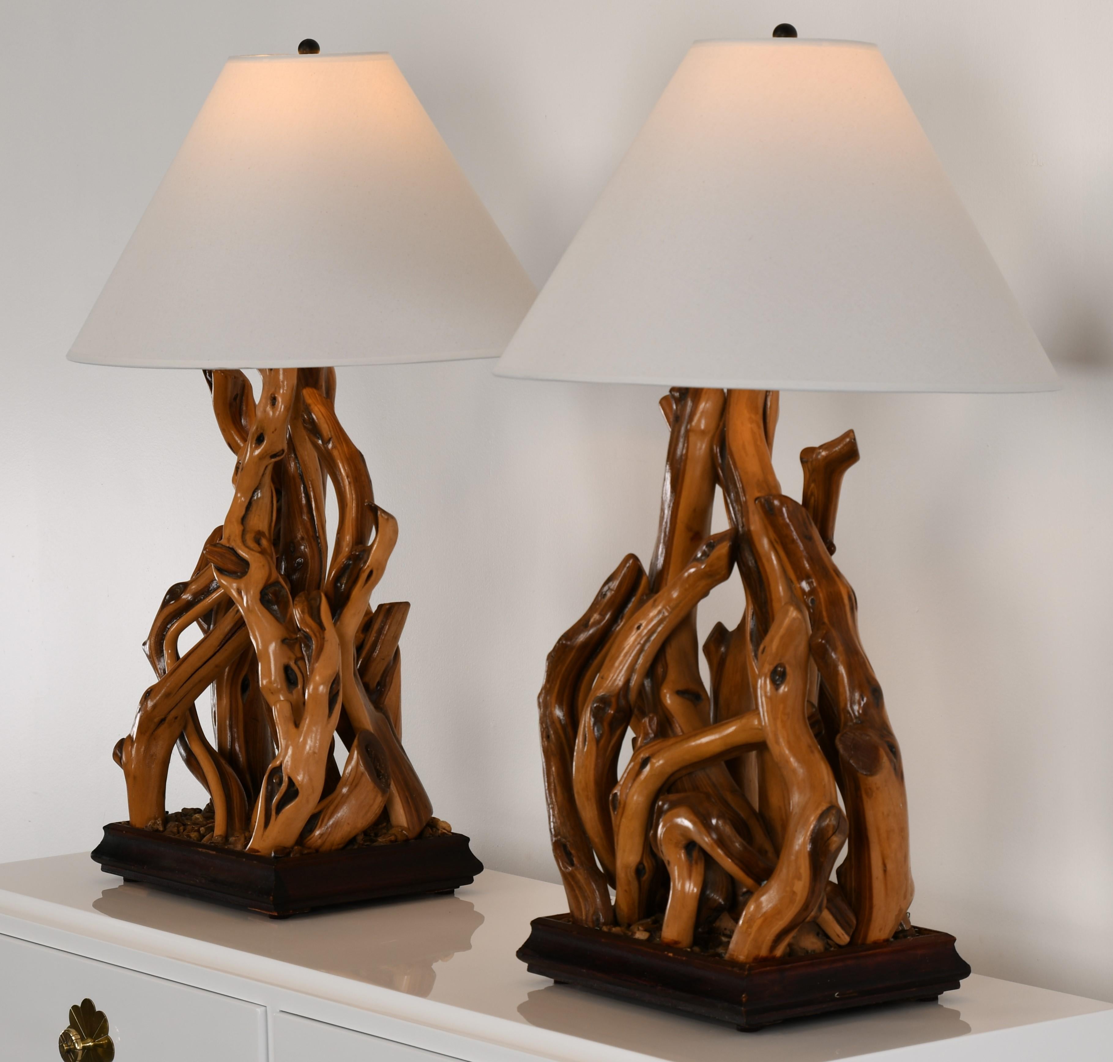 Mid-20th Century Pair of Driftwood Table Lamps, 1960s