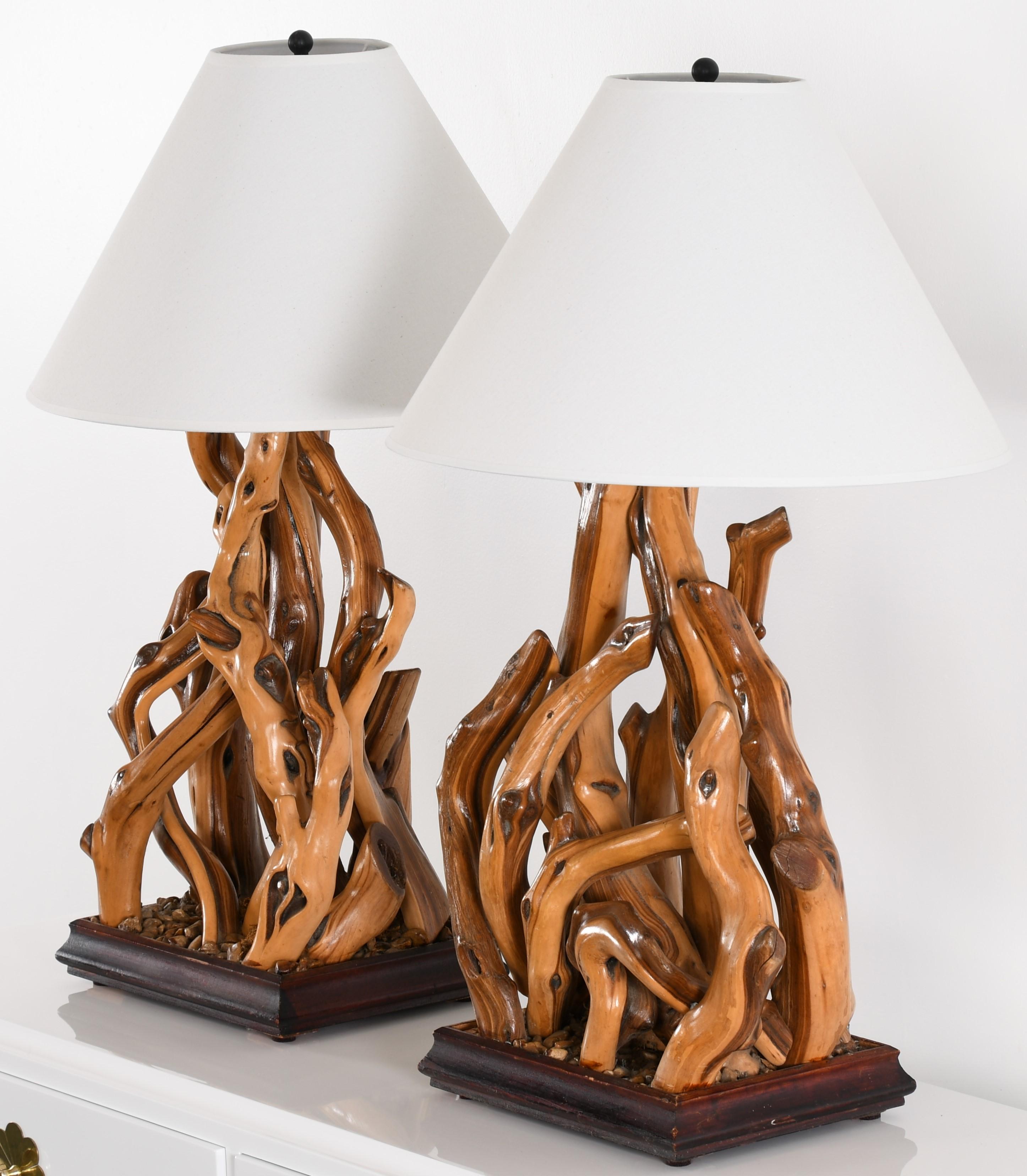 Pair of Driftwood Table Lamps, 1960s 3