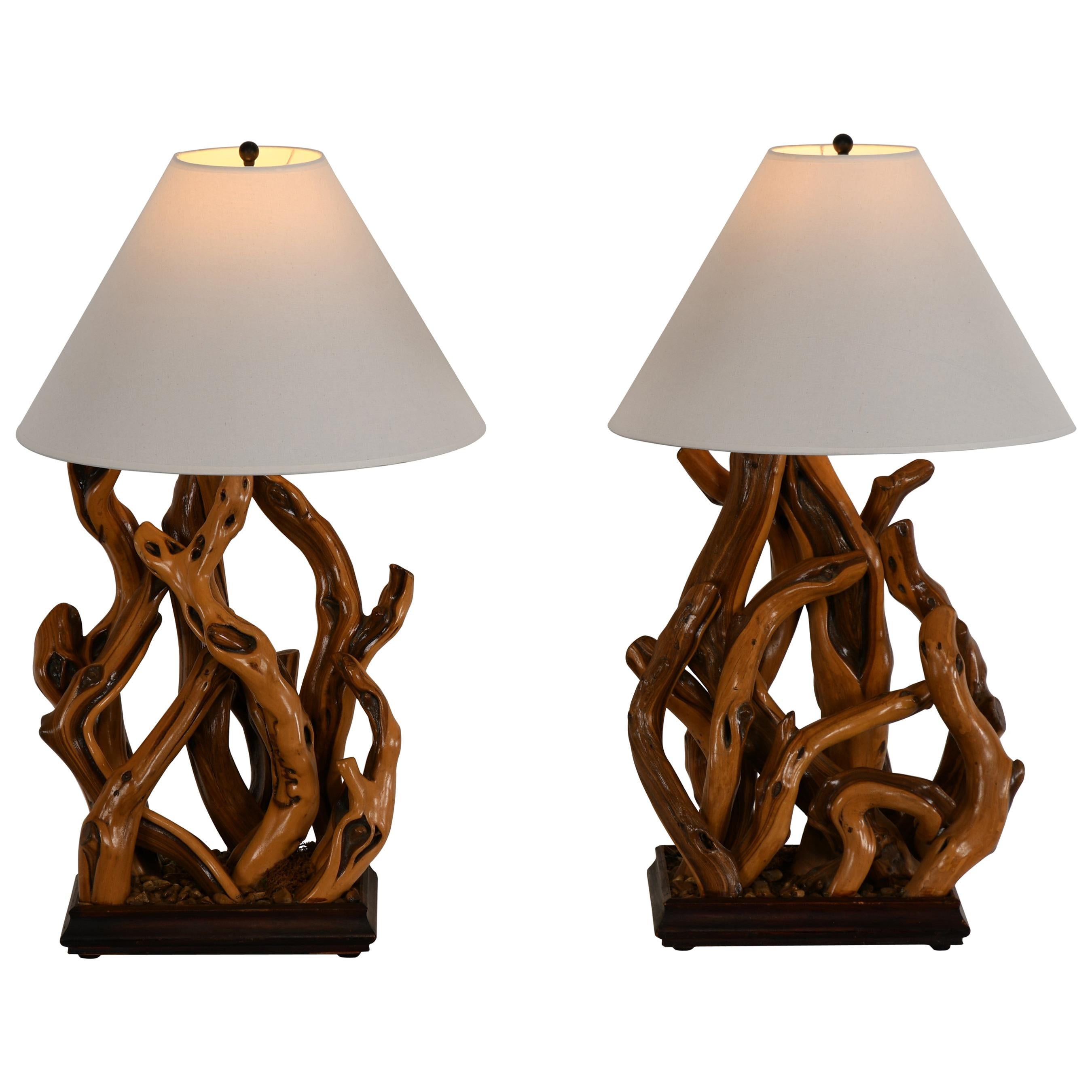 Pair of Driftwood Table Lamps, 1960s