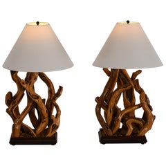 Pair of Driftwood Table Lamps, 1960s