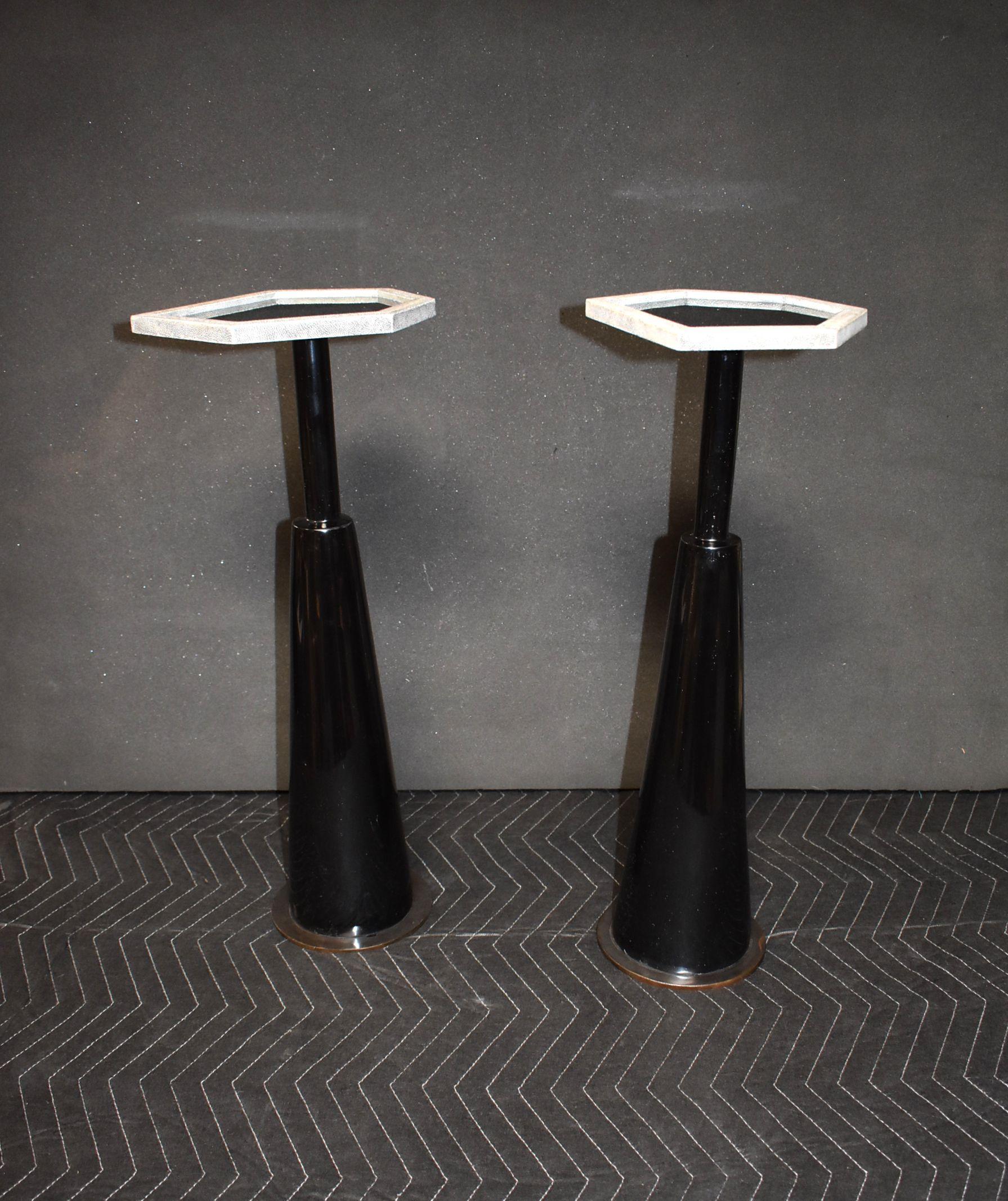 Pair of Drink Side Tables with Shagreen Trim 1