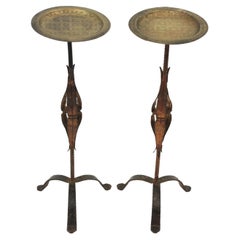 Pair of Drink Tables / Side Tables / Gueridons, Gilt Iron & Brass Top