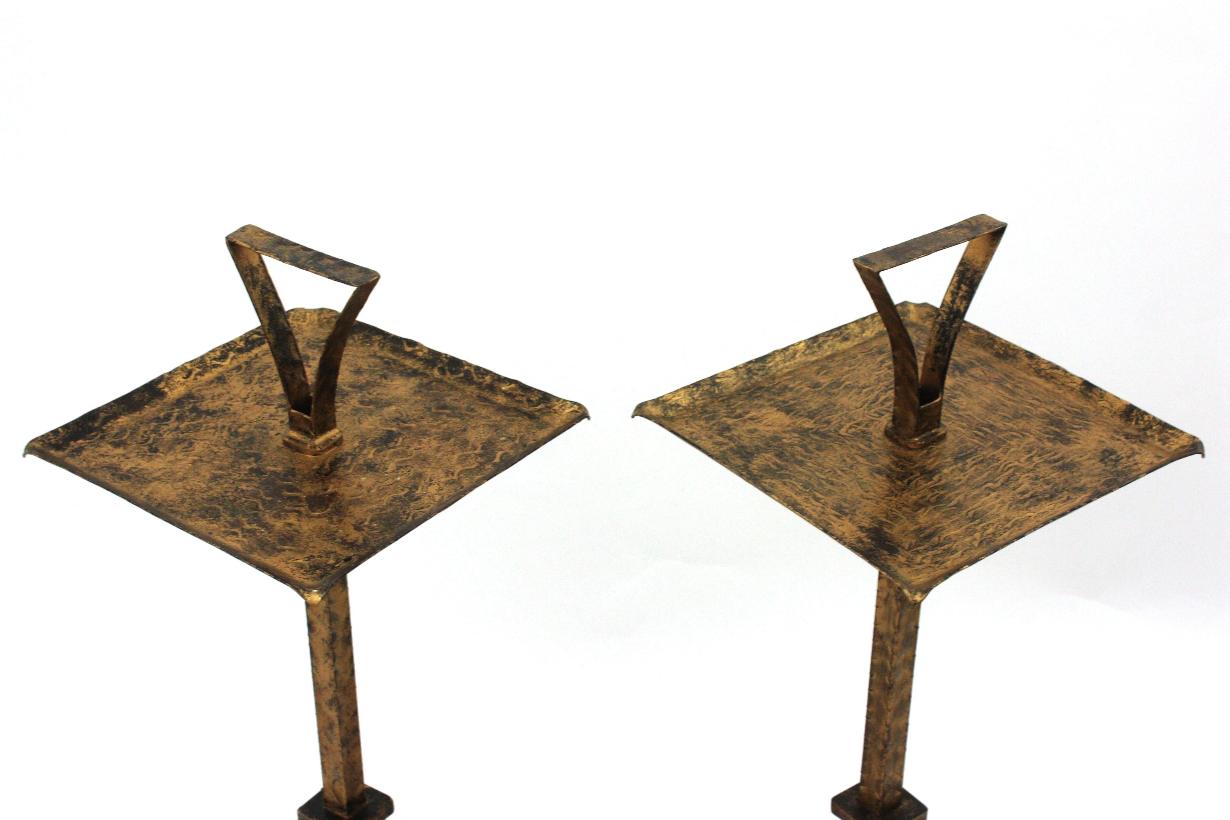 Pair of Drink Tables / Side Tables / Martini Tables with Handles, Gilt Iron For Sale 5