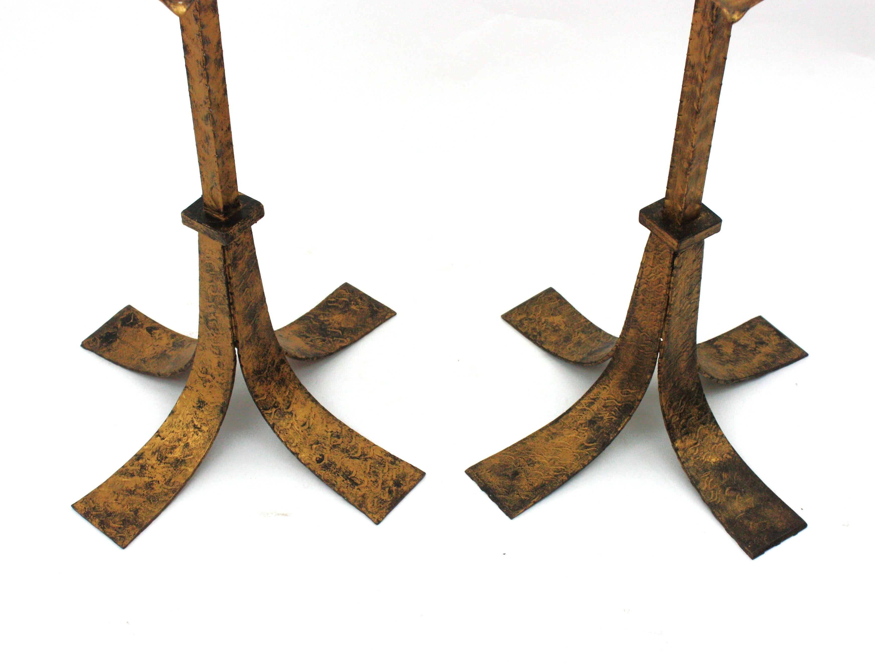 Pair of Drink Tables / Side Tables / Martini Tables with Handles, Gilt Iron For Sale 9