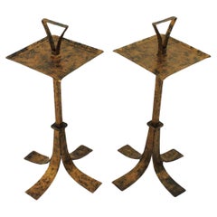 Pair of Drink Tables / Side Tables / Martini Tables with Handles, Gilt Iron