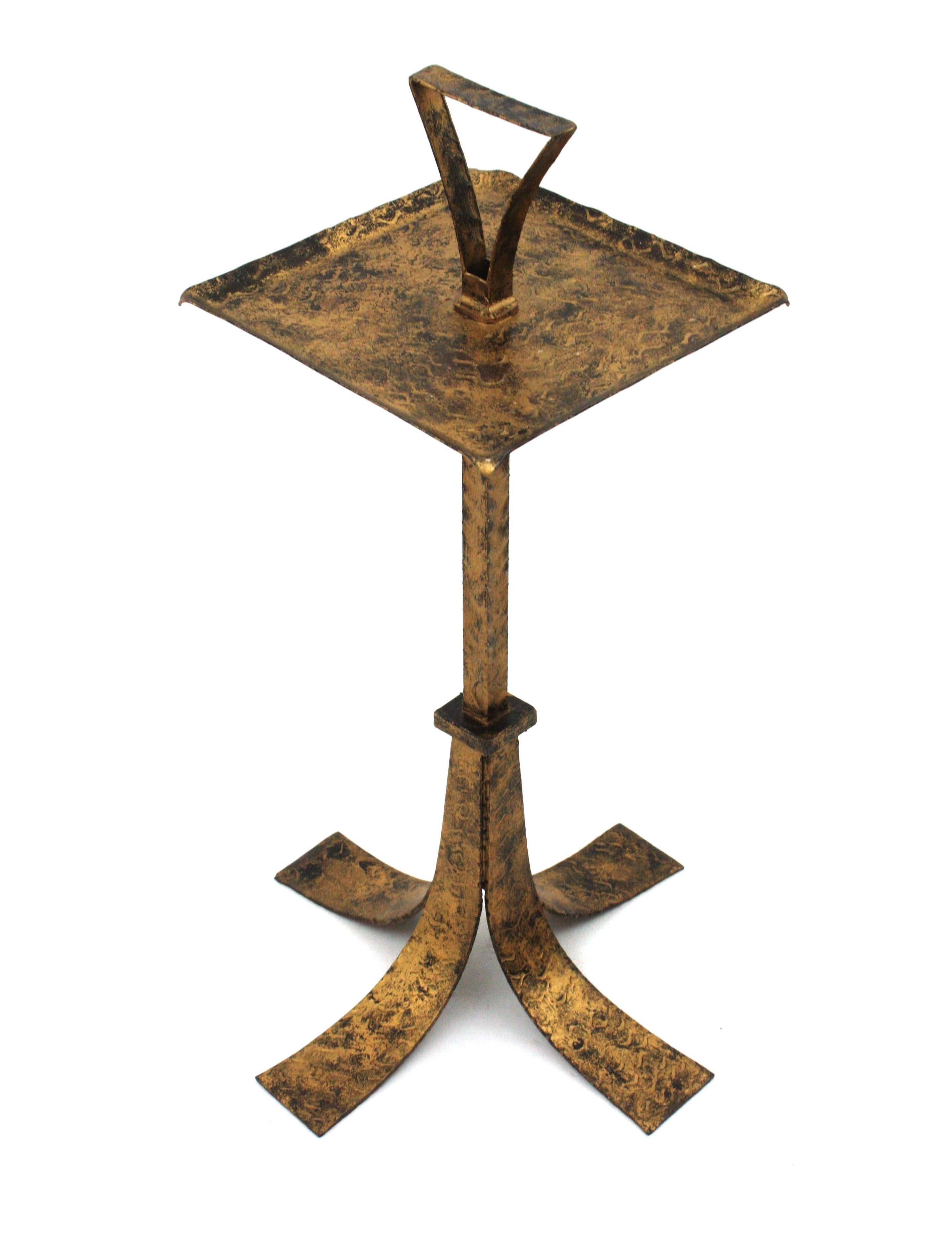 20th Century Pair of Drink Tables / Side Tables / Martini Tables with Handles, Gilt Iron For Sale