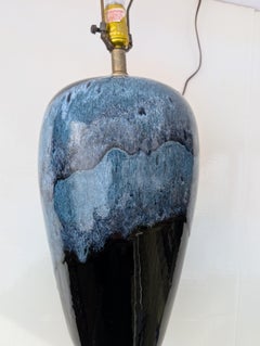 Pair of Drip Glaze Lamps, Black with Shades of Blue