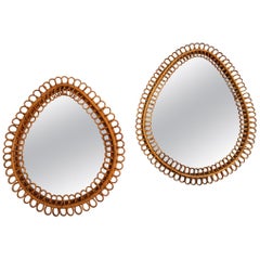 Pair of Drop Rattan Mirrors from Bonacina, Italy, 1950