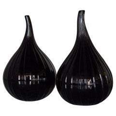Pair of “Drops” Black Murano Glass Vases by Renzo Stellon for Salviati, 2009