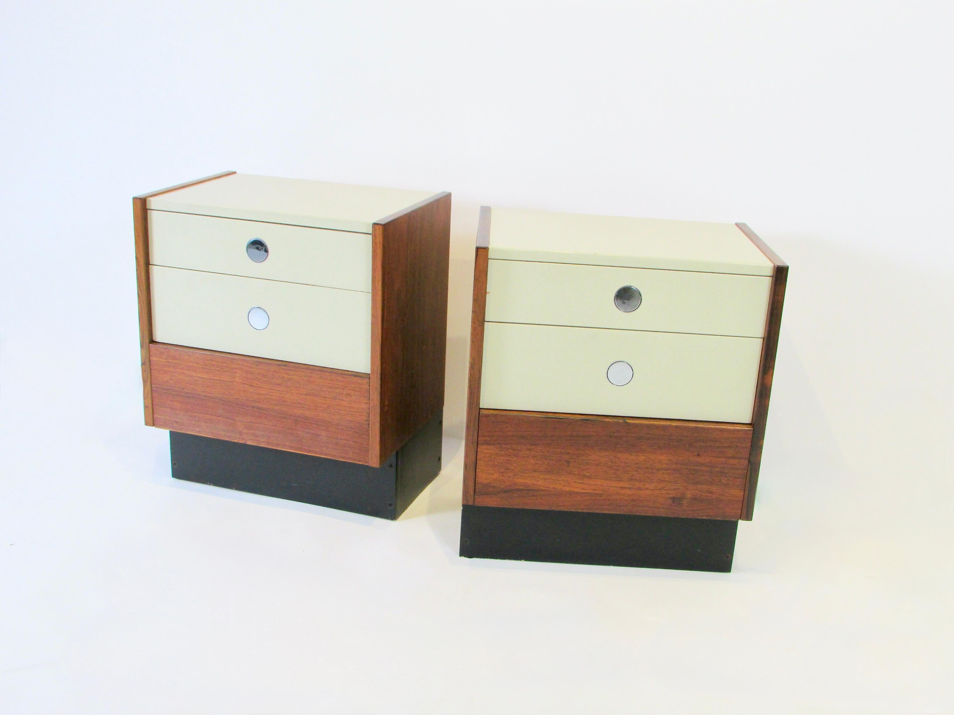 Mid-Century Modern Pair of Drylund Denmark Lacquered Drawer Rosewood Cabinet Night Stands
