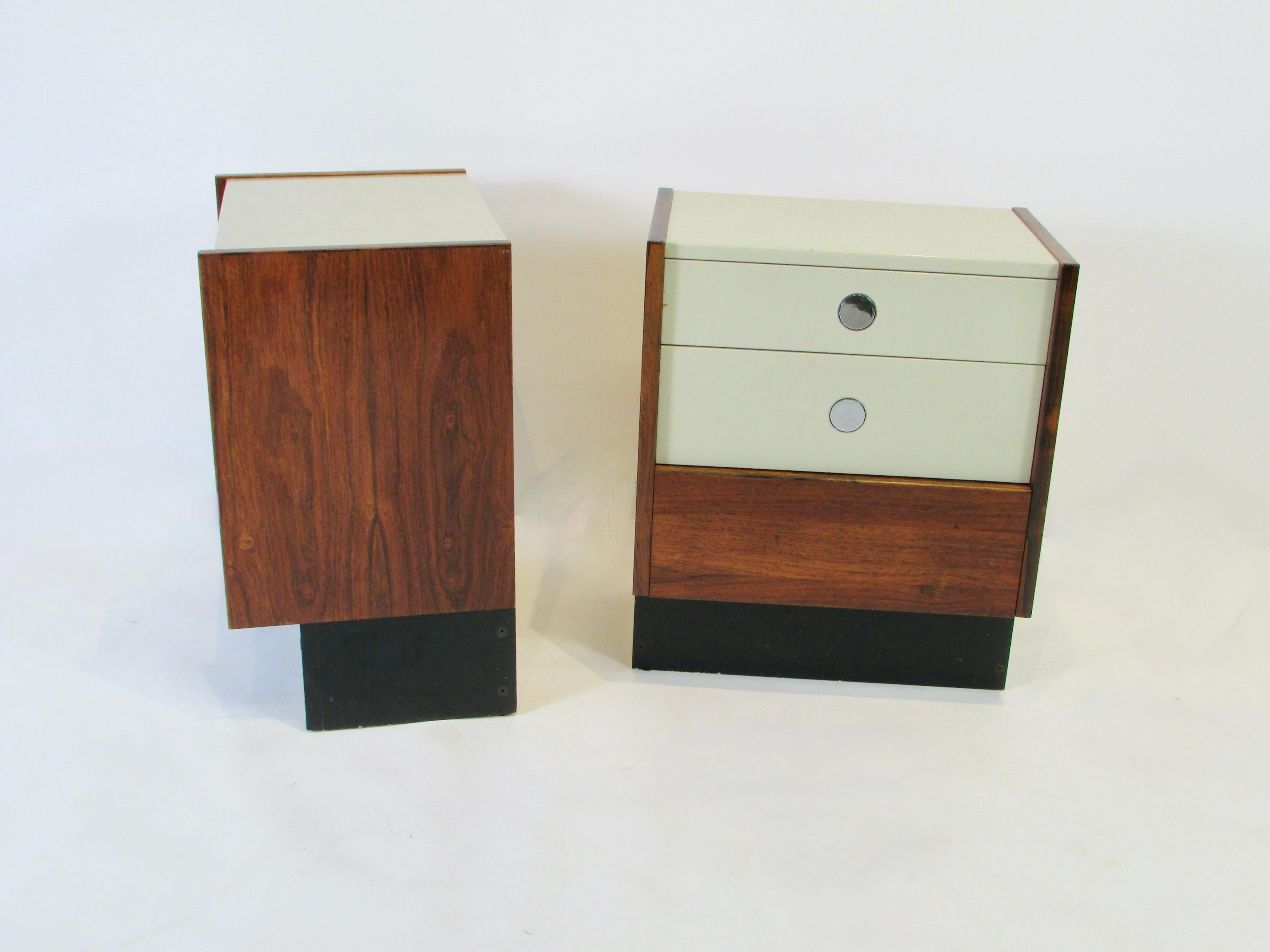 Danish Pair of Drylund Denmark Lacquered Drawer Rosewood Cabinet Night Stands