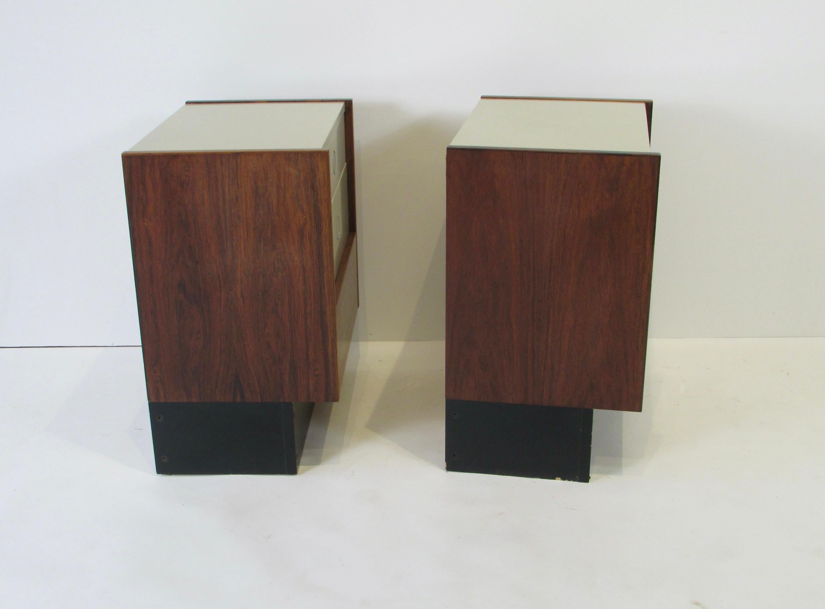 Pair of Drylund Denmark Lacquered Drawer Rosewood Cabinet Night Stands In Good Condition In Ferndale, MI