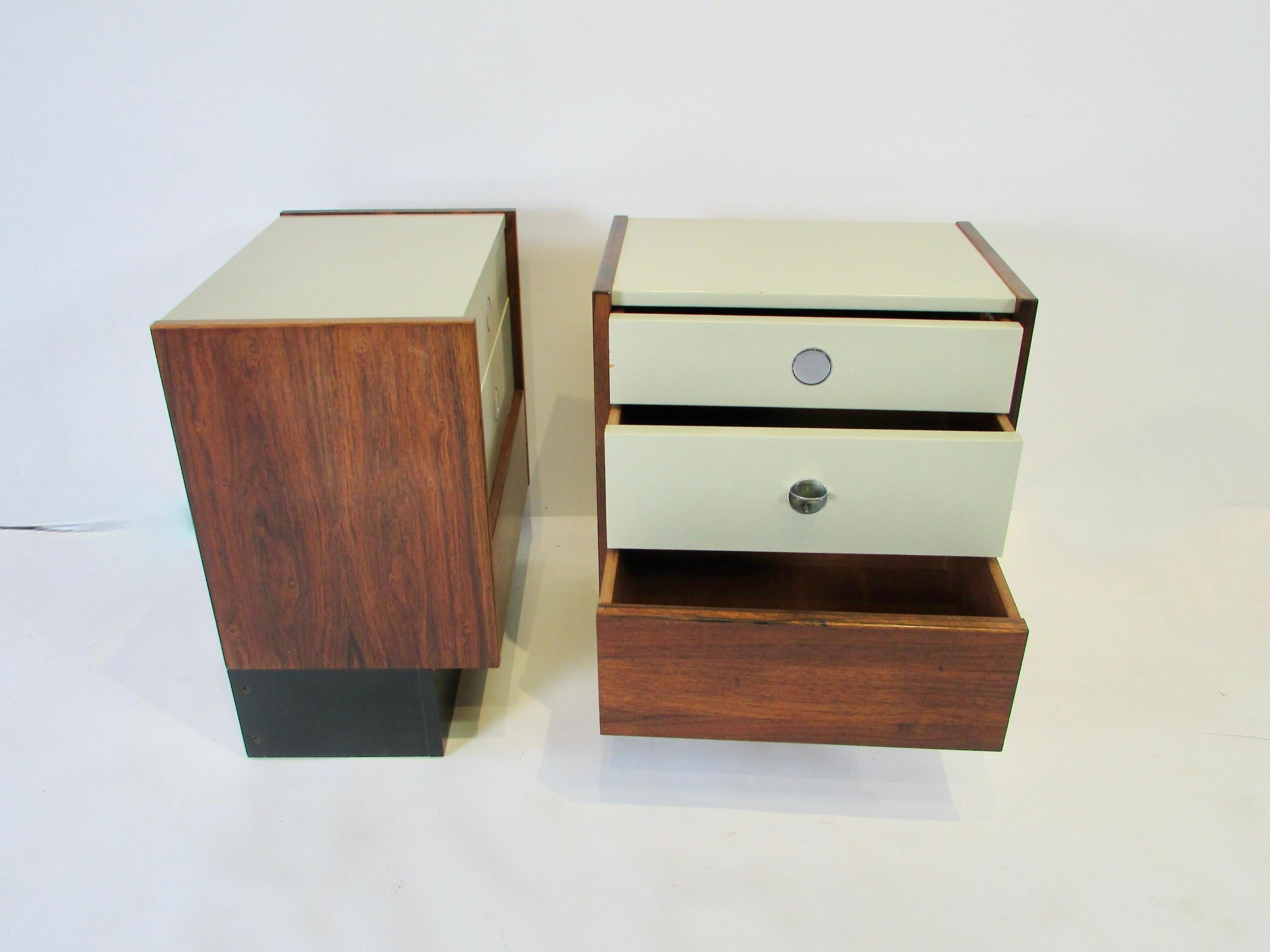 Pair of Drylund Denmark Lacquered Drawer Rosewood Cabinet Night Stands 1