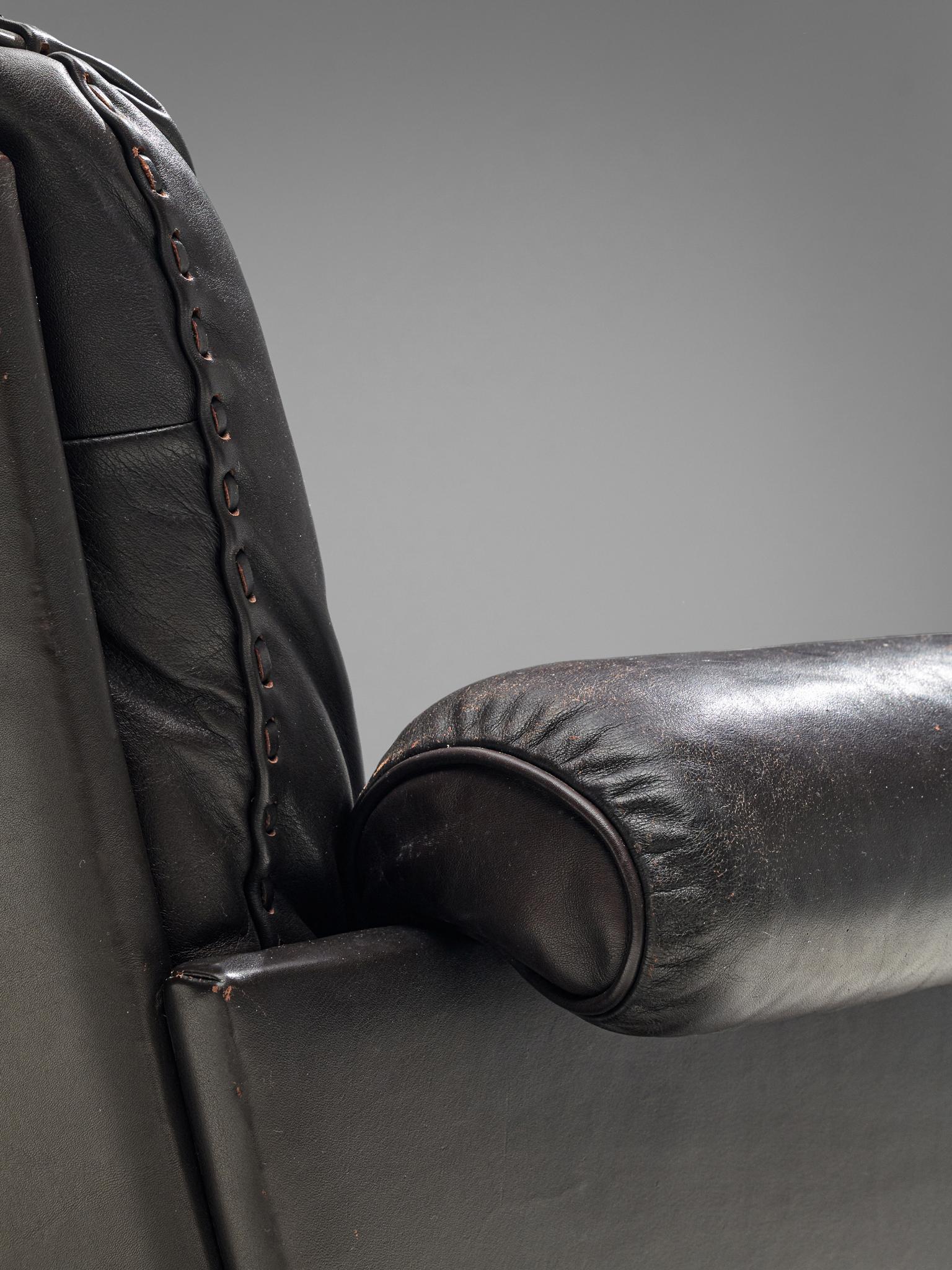 Metal Pair of 'DS31' Swivel Chairs in Dark Brown Leather by De Sede