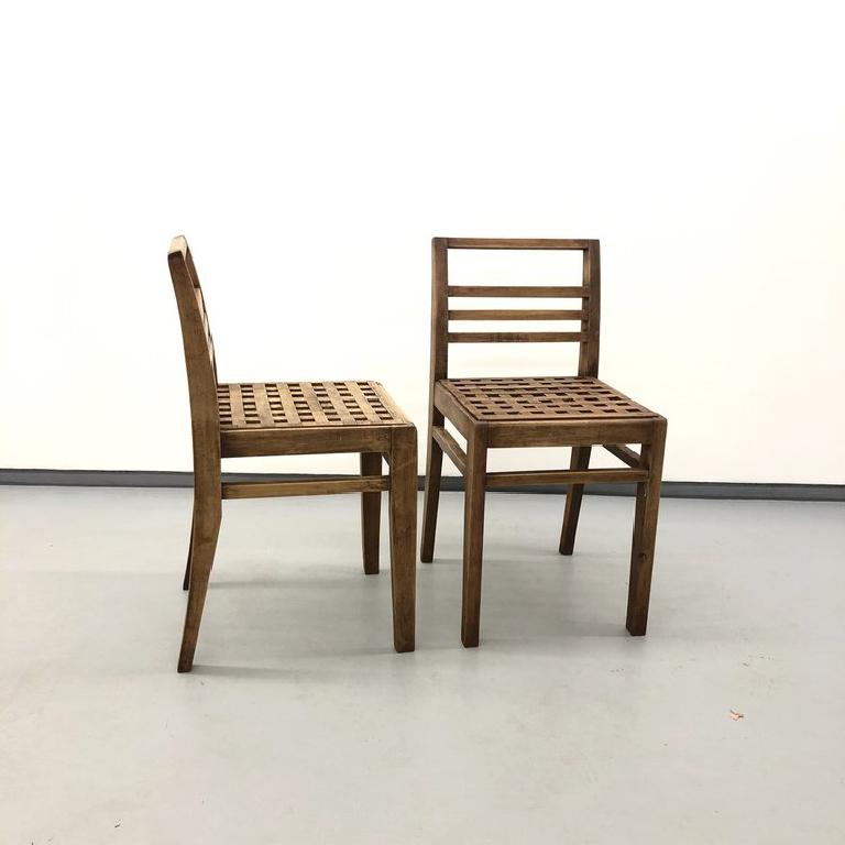 French Pair of Duckboard Chairs Model 103 in Oak by René Gabriel, Norma, 1941