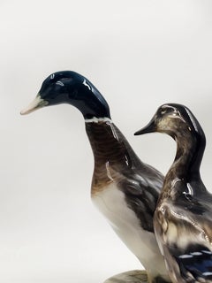 Pair of ducks on enameled porcelain base from Rosenthal