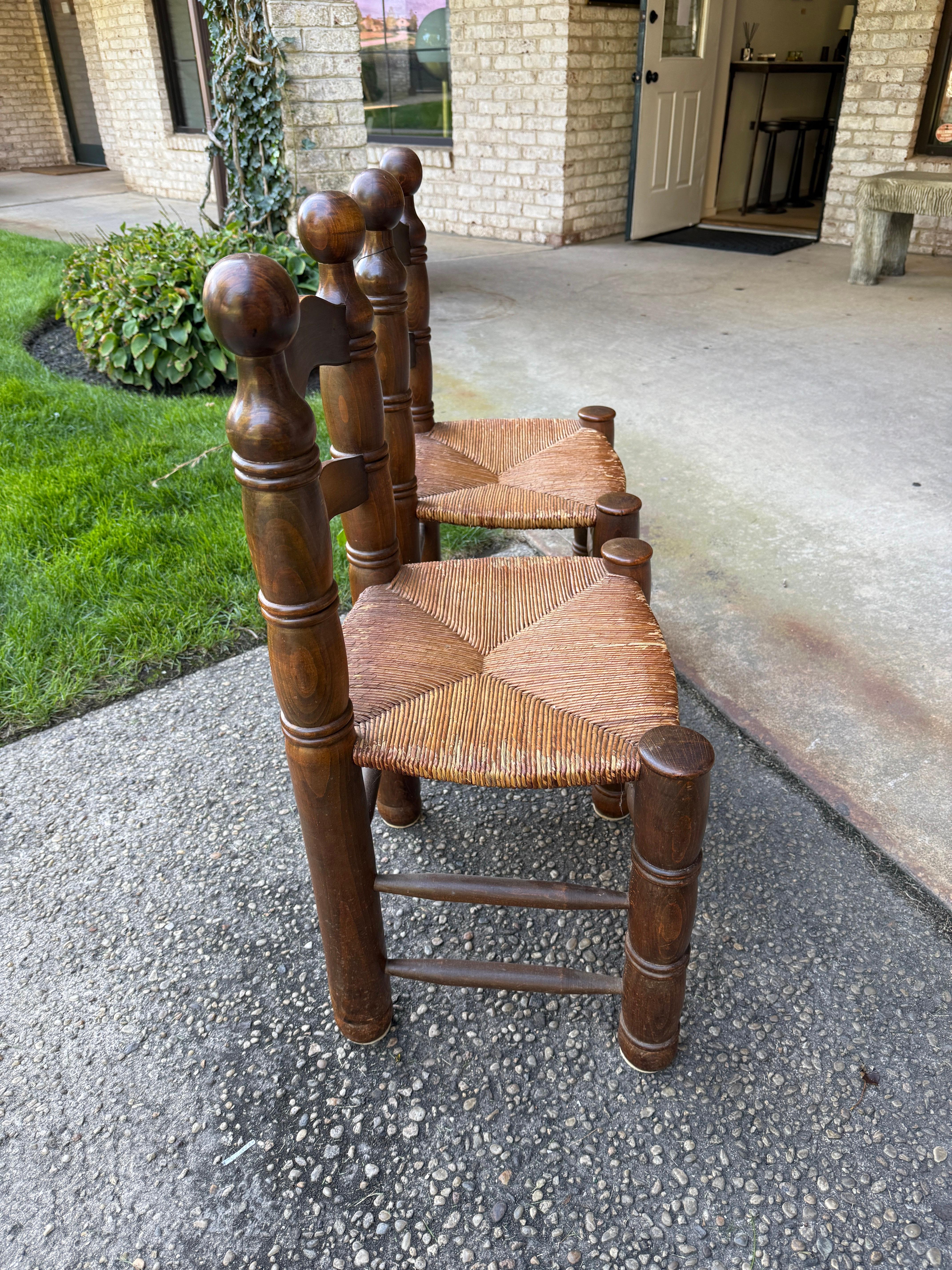 Pair of Dudouyt Fireside Oak Chairs w/ Thatch Seats For Sale 3