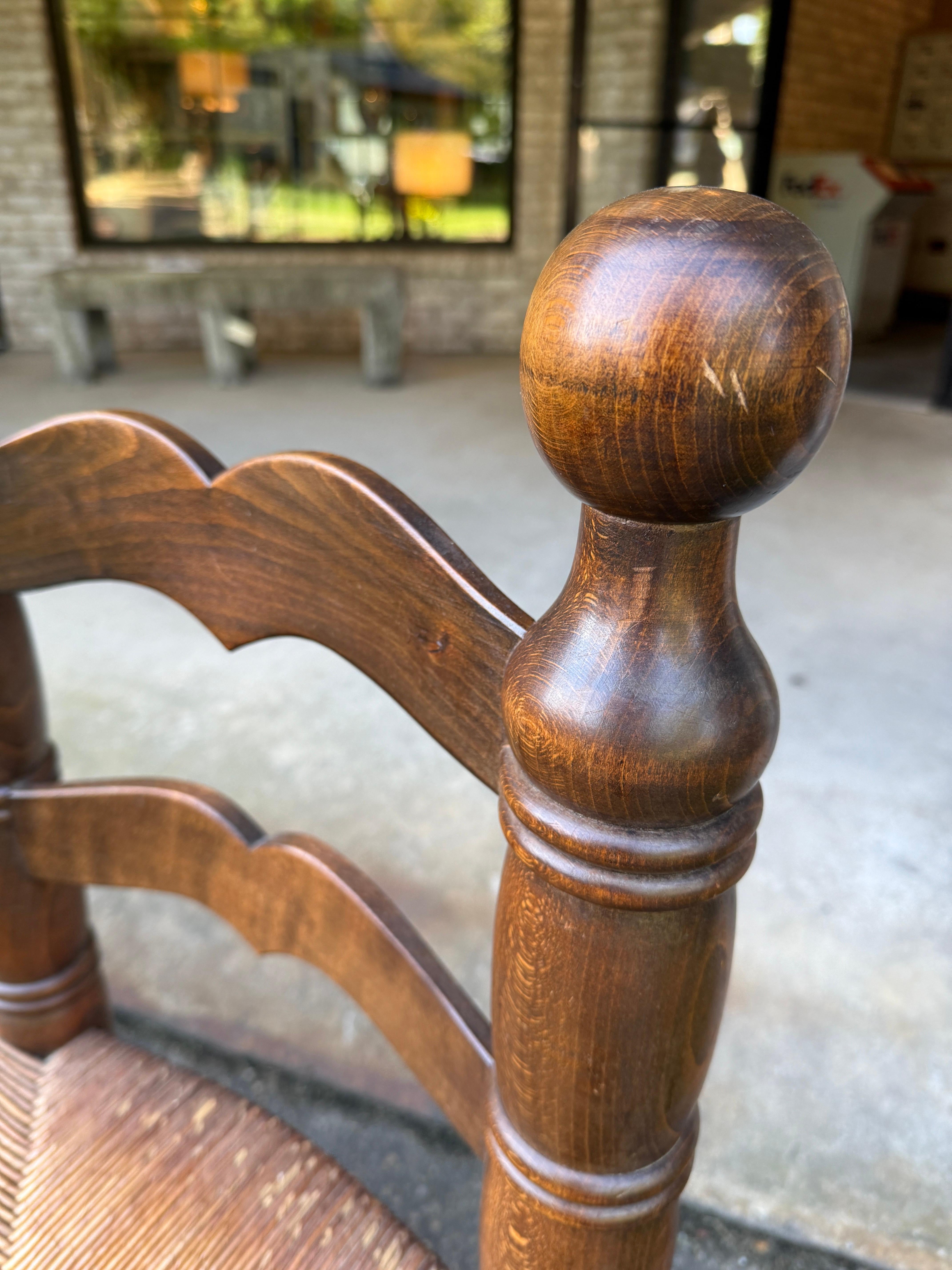 Pair of Dudouyt Fireside Oak Chairs w/ Thatch Seats For Sale 4