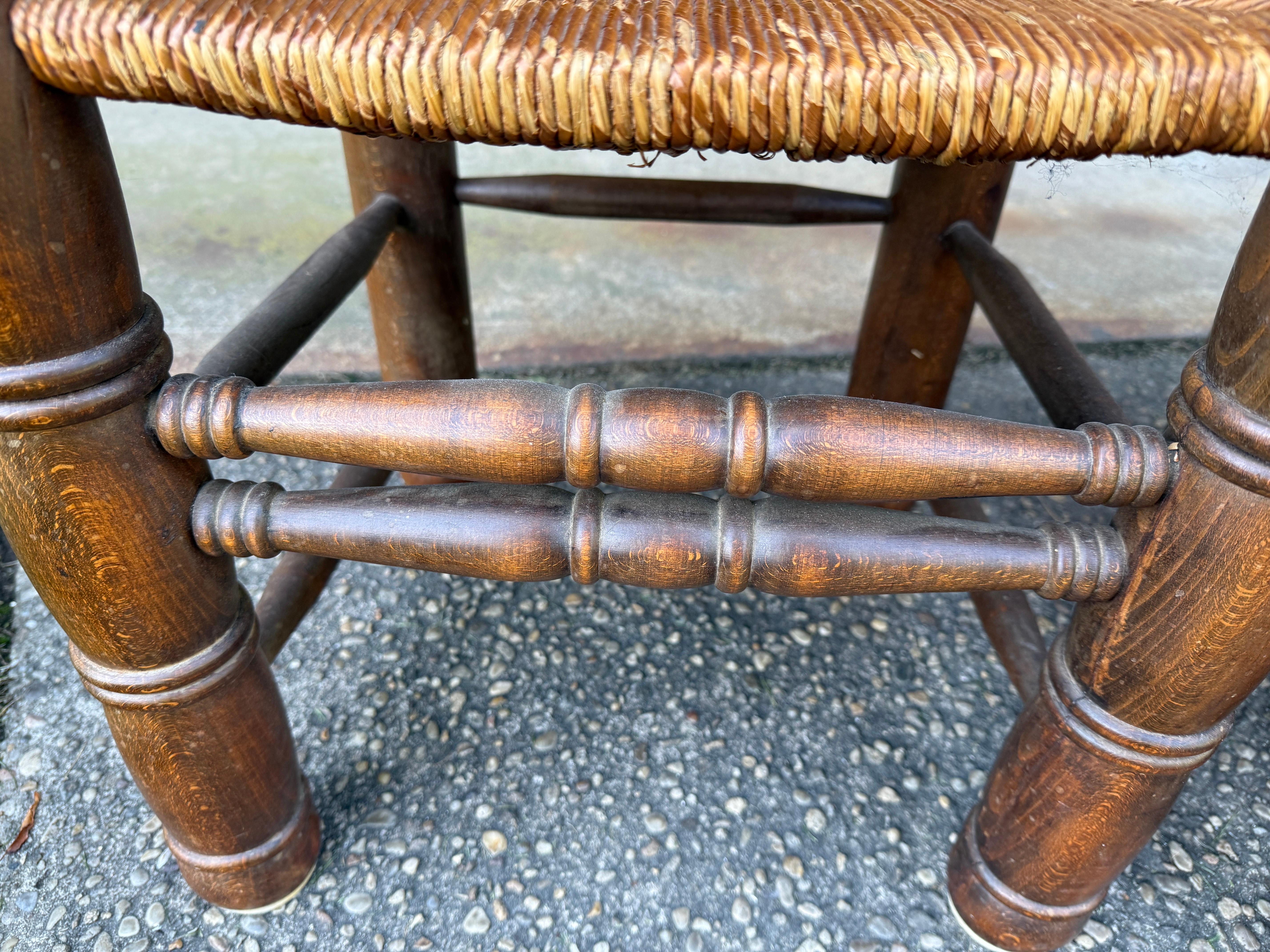 Pair of Dudouyt Fireside Oak Chairs w/ Thatch Seats For Sale 5