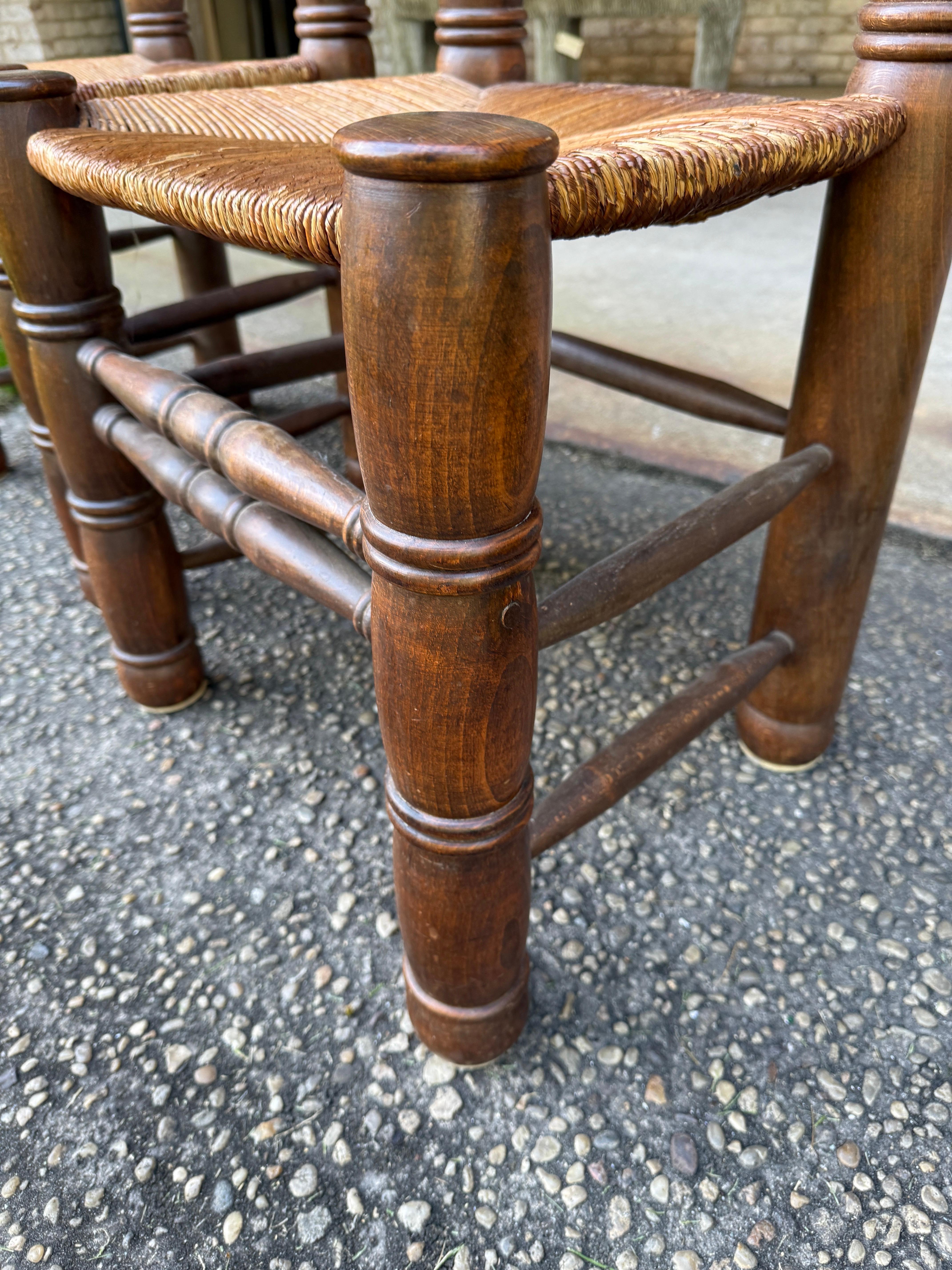 Pair of Dudouyt Fireside Oak Chairs w/ Thatch Seats In Good Condition For Sale In North Miami, FL