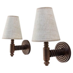 Pair of Dudouyt Sconces Beech circa 1940, France